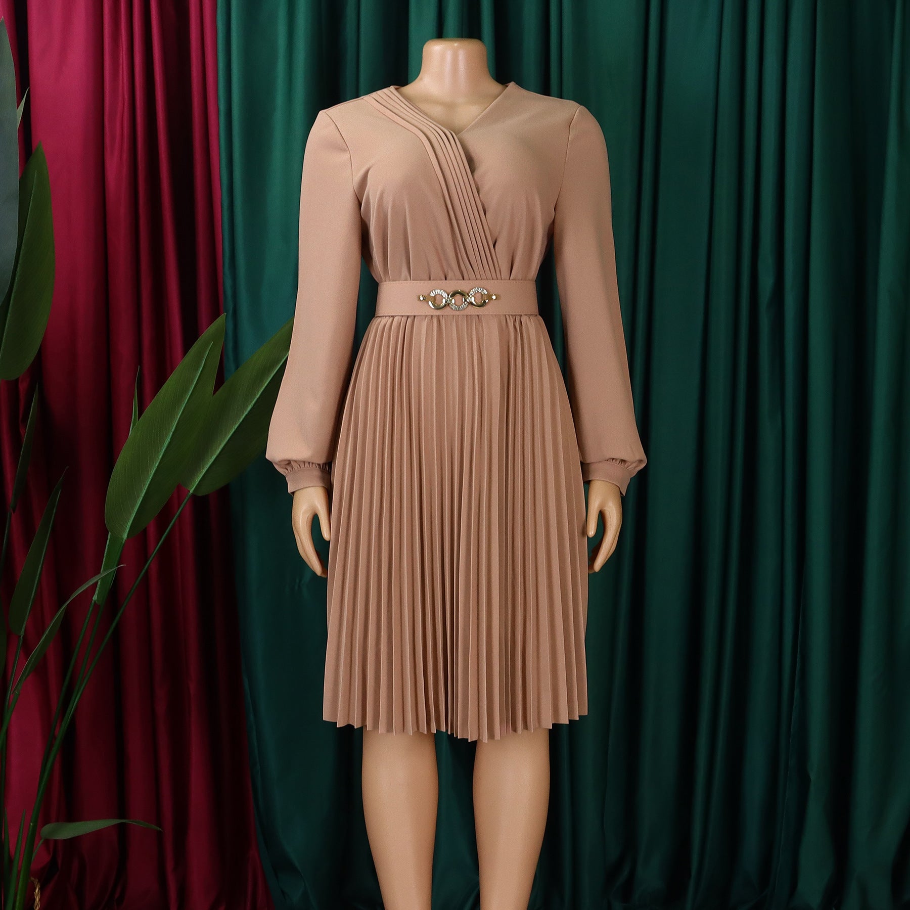 Women Spring V-Neck Pleated African Dress 12