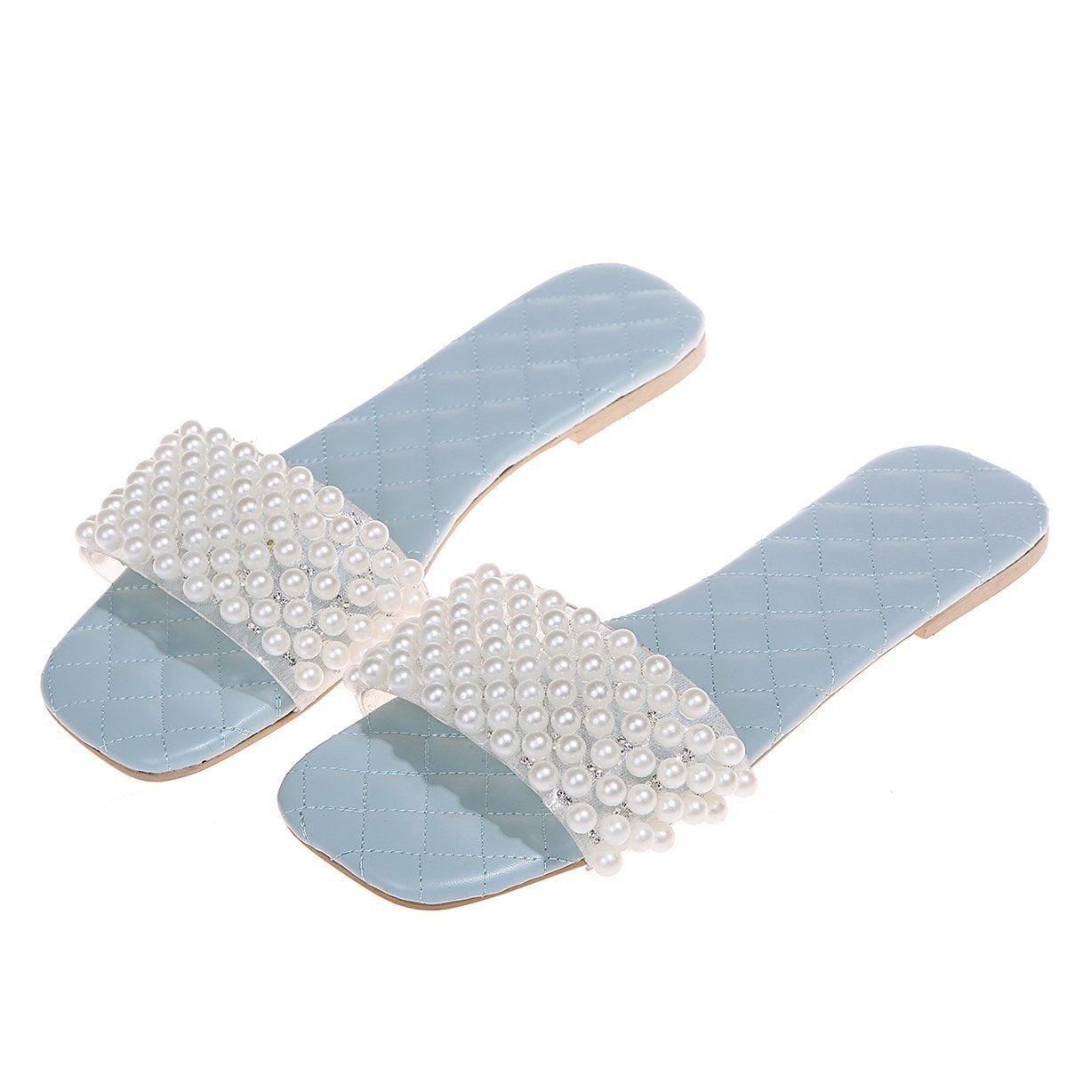 Ladies Summer Flat Slip-On Pearl Sandals 10