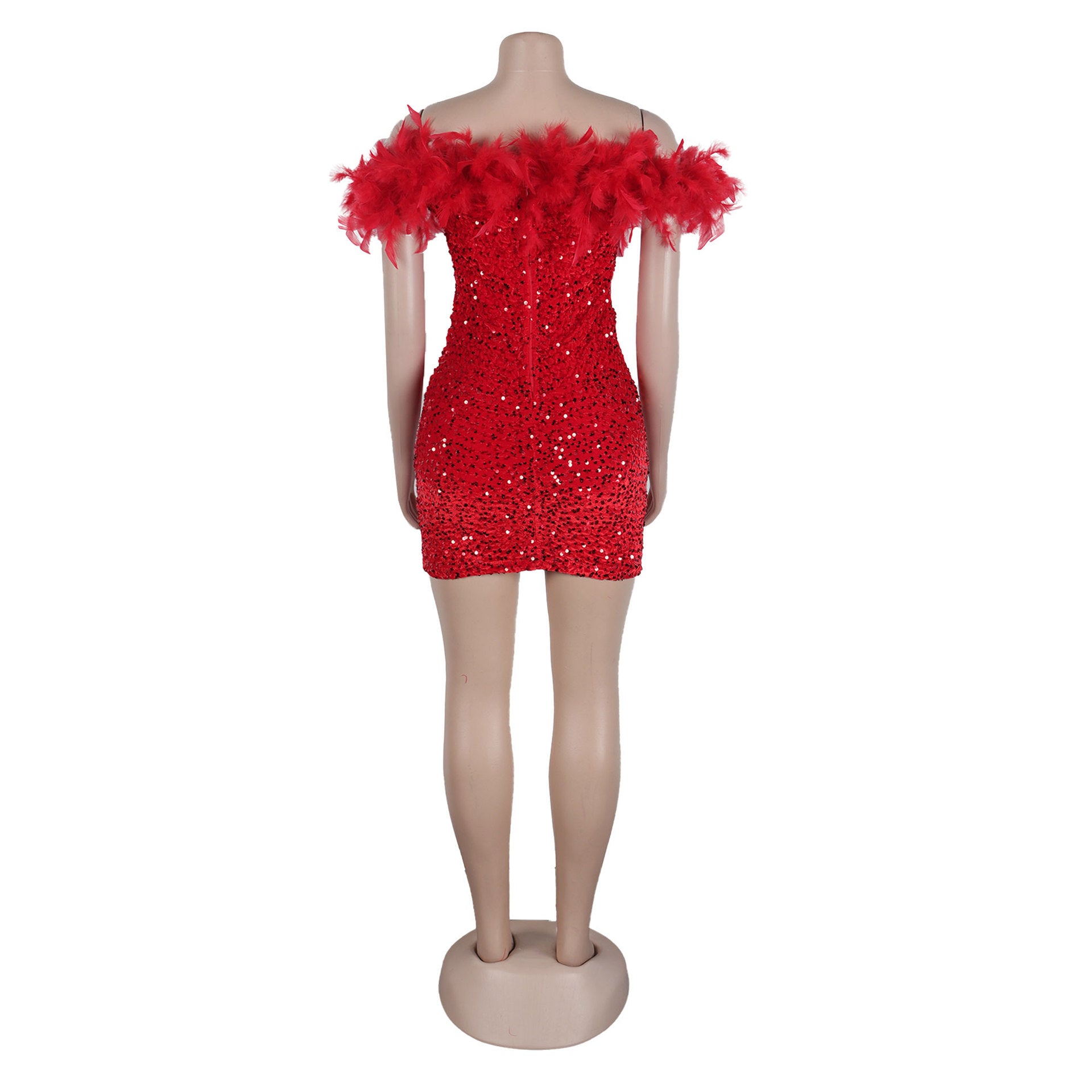 Sexy Sequin Feather Off Shoulder Bodycon Dress 17