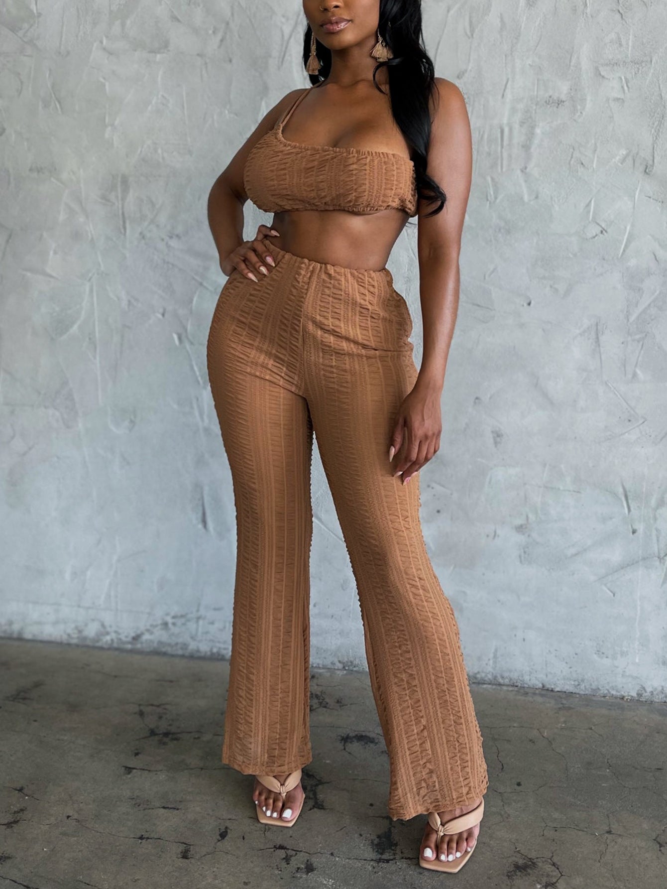 Women's Casual Sleeveless One Shoulder Crop Top Loose Wide Leg PantsTwo Piece Set 3