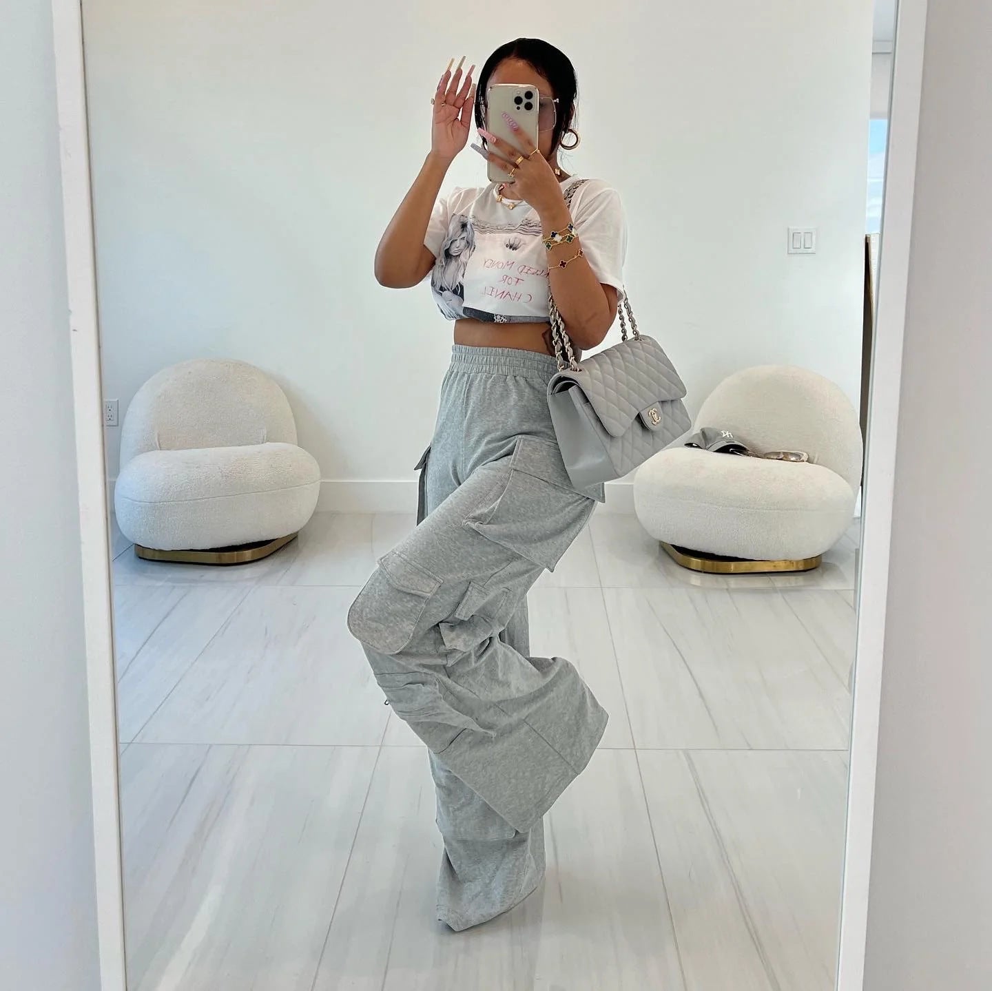 Autumn Winter's Elastic Waist Multi-Pocket Patchwork Loose Straight Leg Long Pants 5