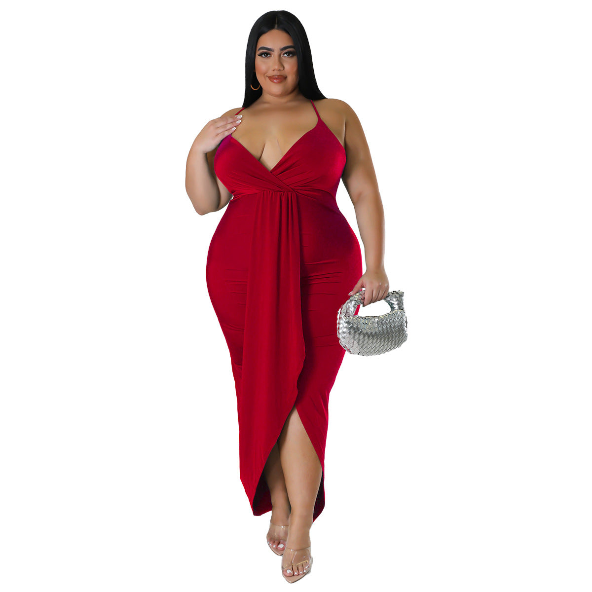Women'S Solid  Straps Sleeveless V-Neck Party Dress 14