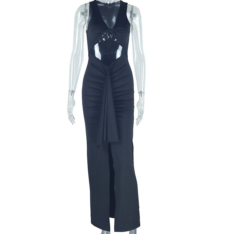 Women's Solid Color Hollow Trendy Sleeveless Chic Casual Long Dress 3