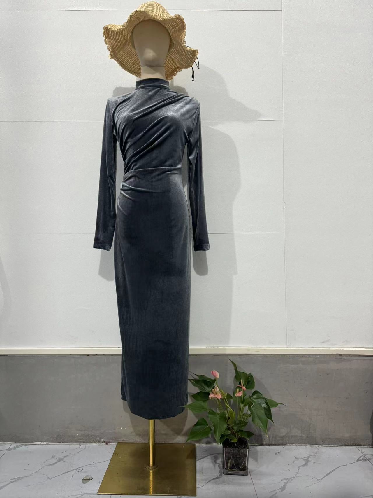 Women velvet sexy Irregular Maxi Dress 9