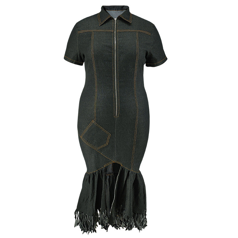 Elegant Plus Size Women's Denim Dress 9