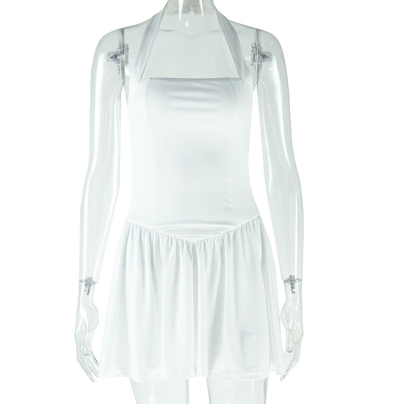 Women's Fashion Solid Color Sexy Strap Halter Sleeveless Low Back A-Line Dress 10