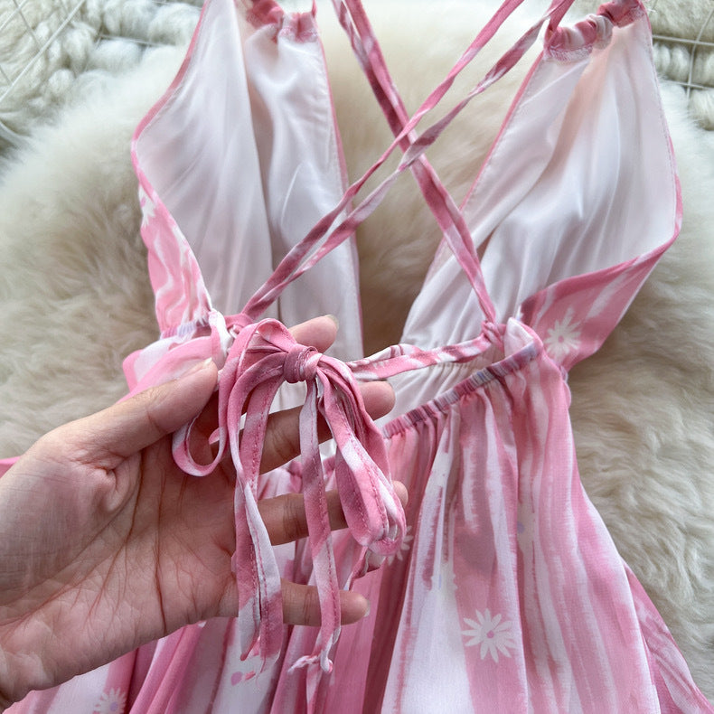 Women Sexy Strappy Holidays V-Neck Backless Dress 10