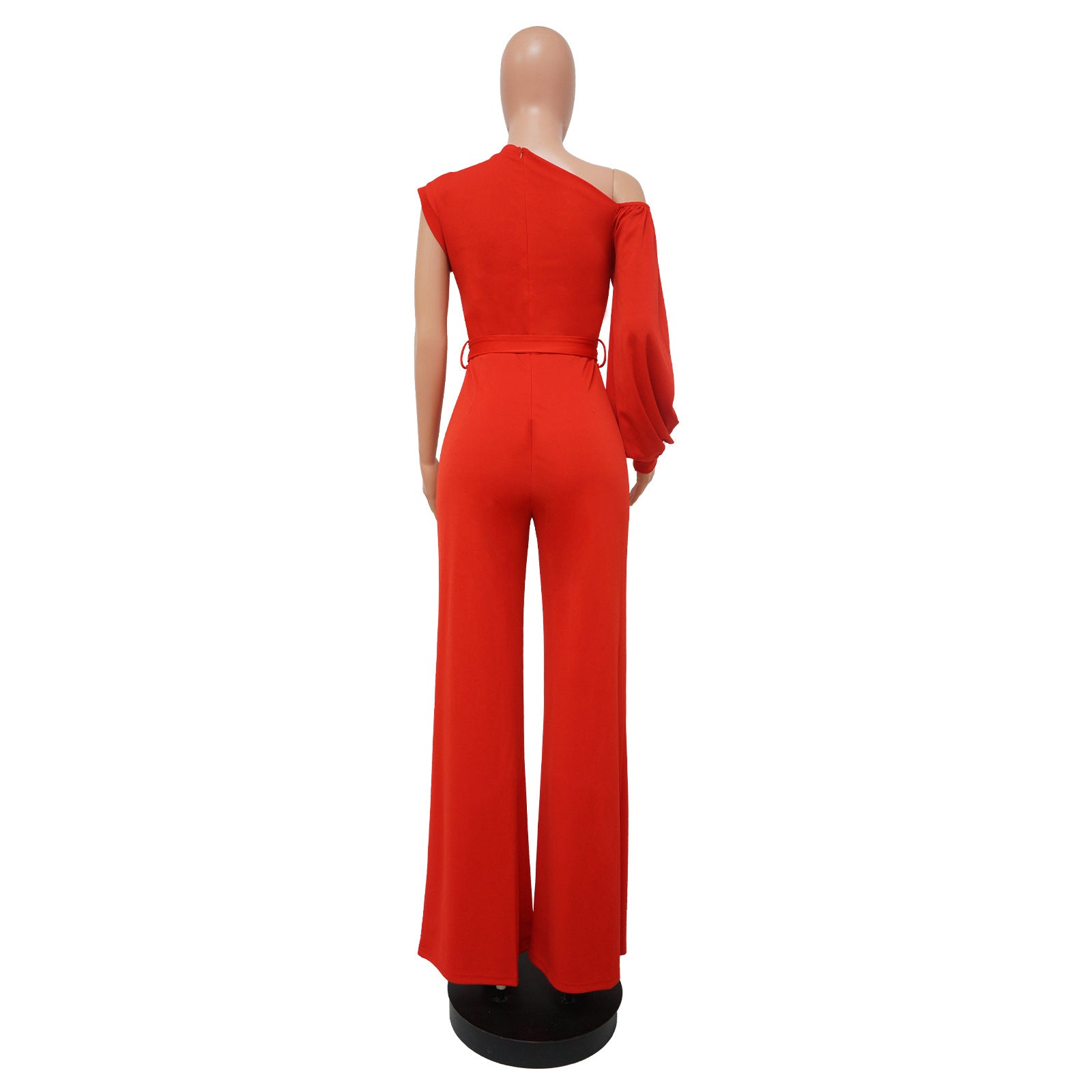 Women Solid Color One Shoulder Wide Leg Jumpsuit 15