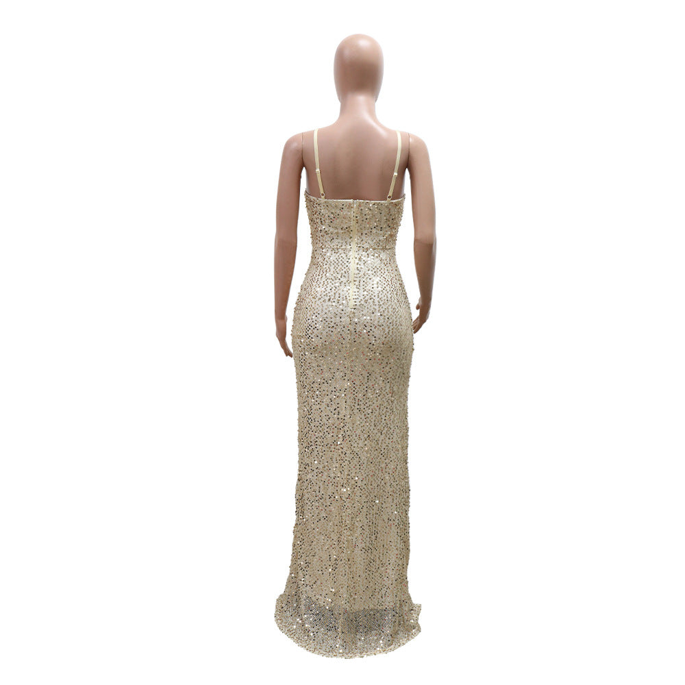 Women Sequined Strap Formal Party Sexy Ball Dress 13