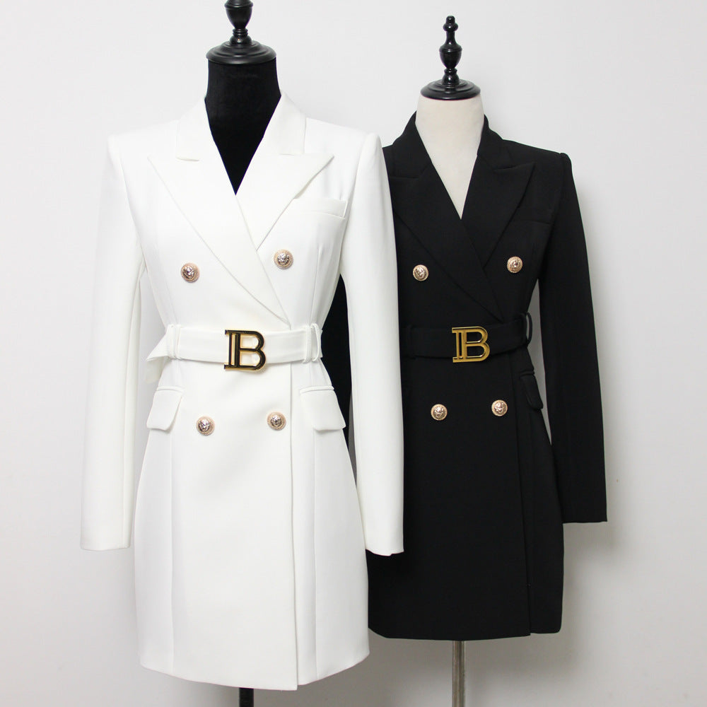 Spring Autumn Fashion Solid Color Slim Belt Long Sleeve Slim Chic Career Suit Dress 25