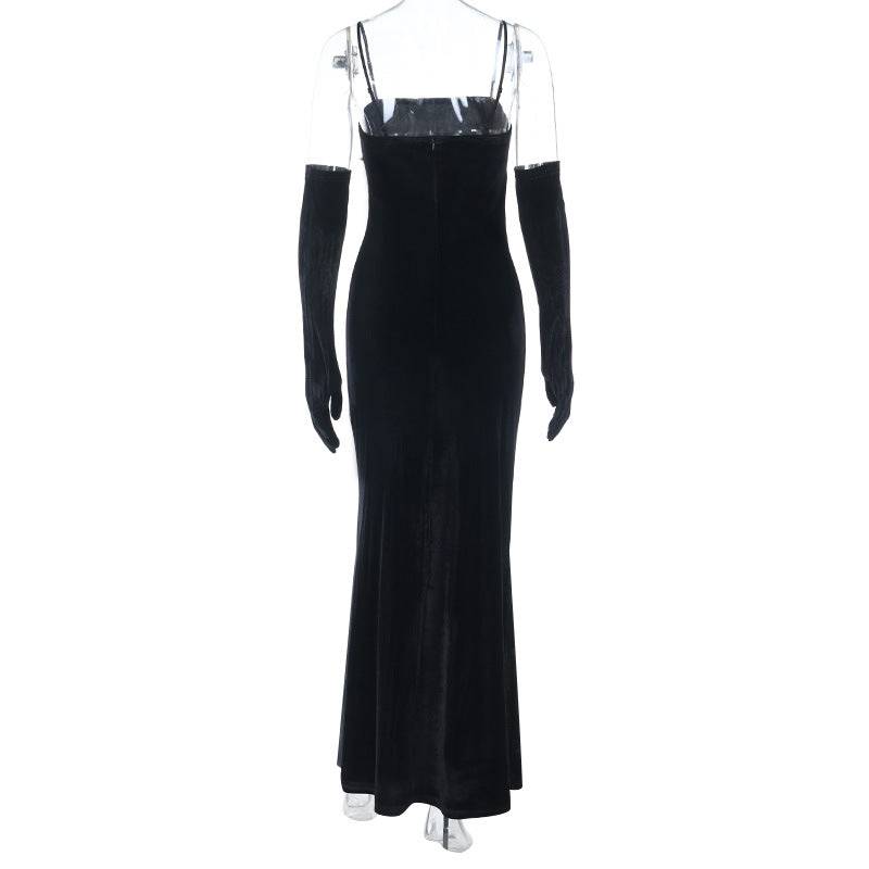 Women lace velvet autumn sexy suspender dress 9