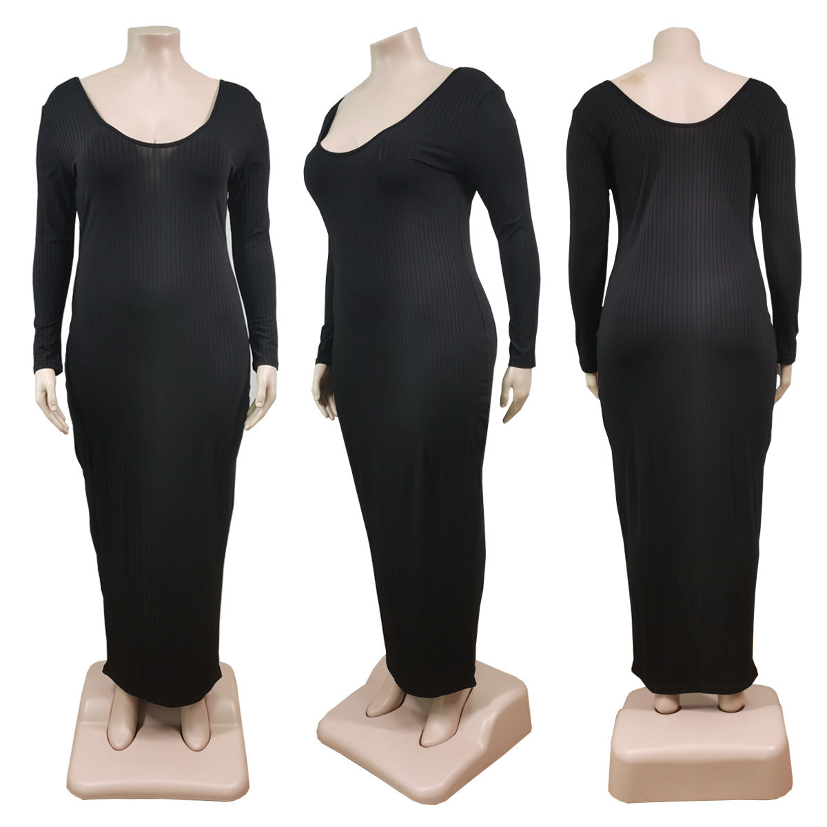 Plus Size Women Sexy Solid V-Neck Dress 21