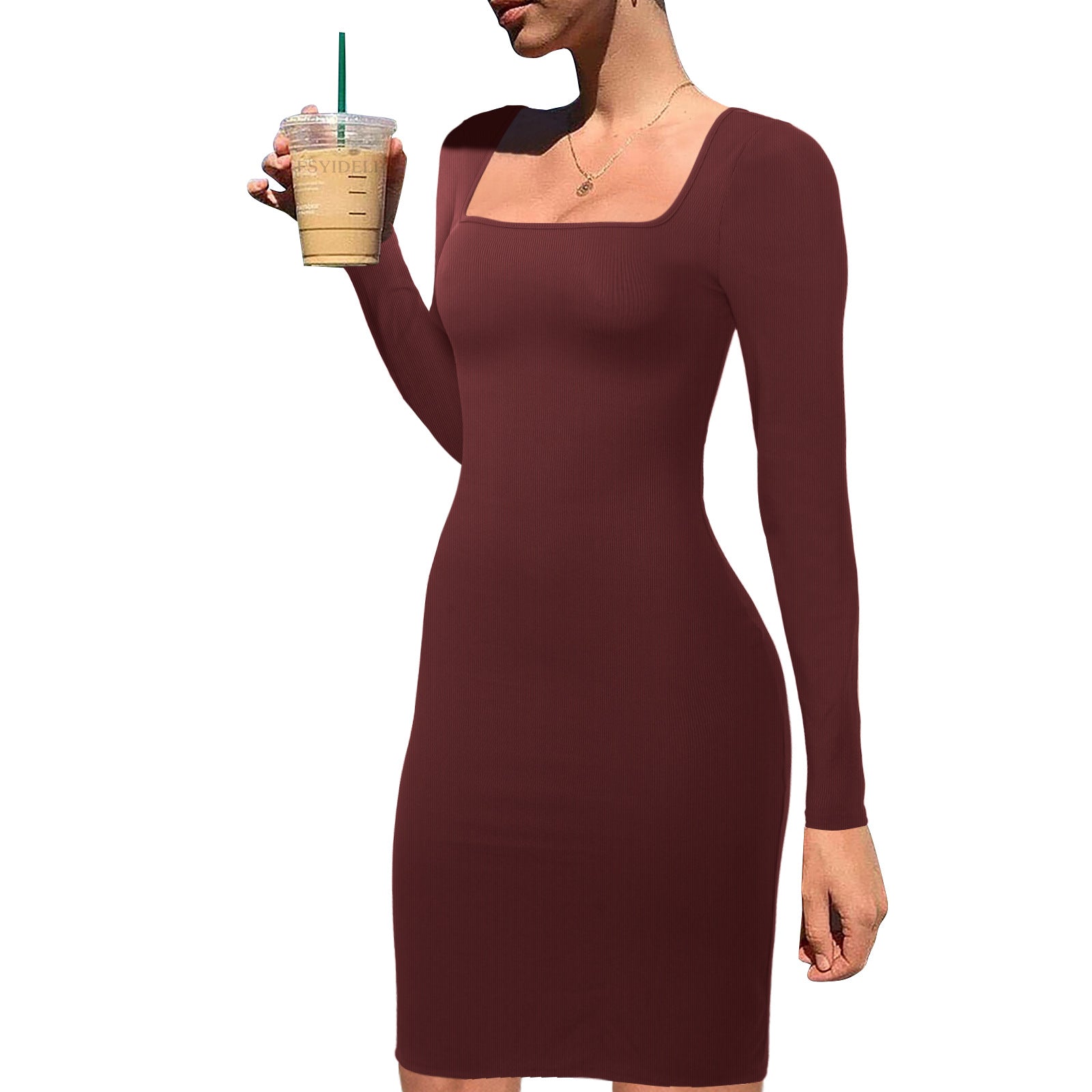 Slim Square Neck One-Piece Tight Fitting Casual Solid Color Jumpsuit 6