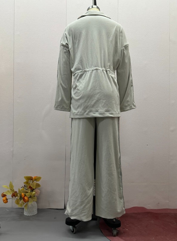 Autumn Fashion Contrast Color Drawstring Elastic Top Casual Pants Two Piece Set 9