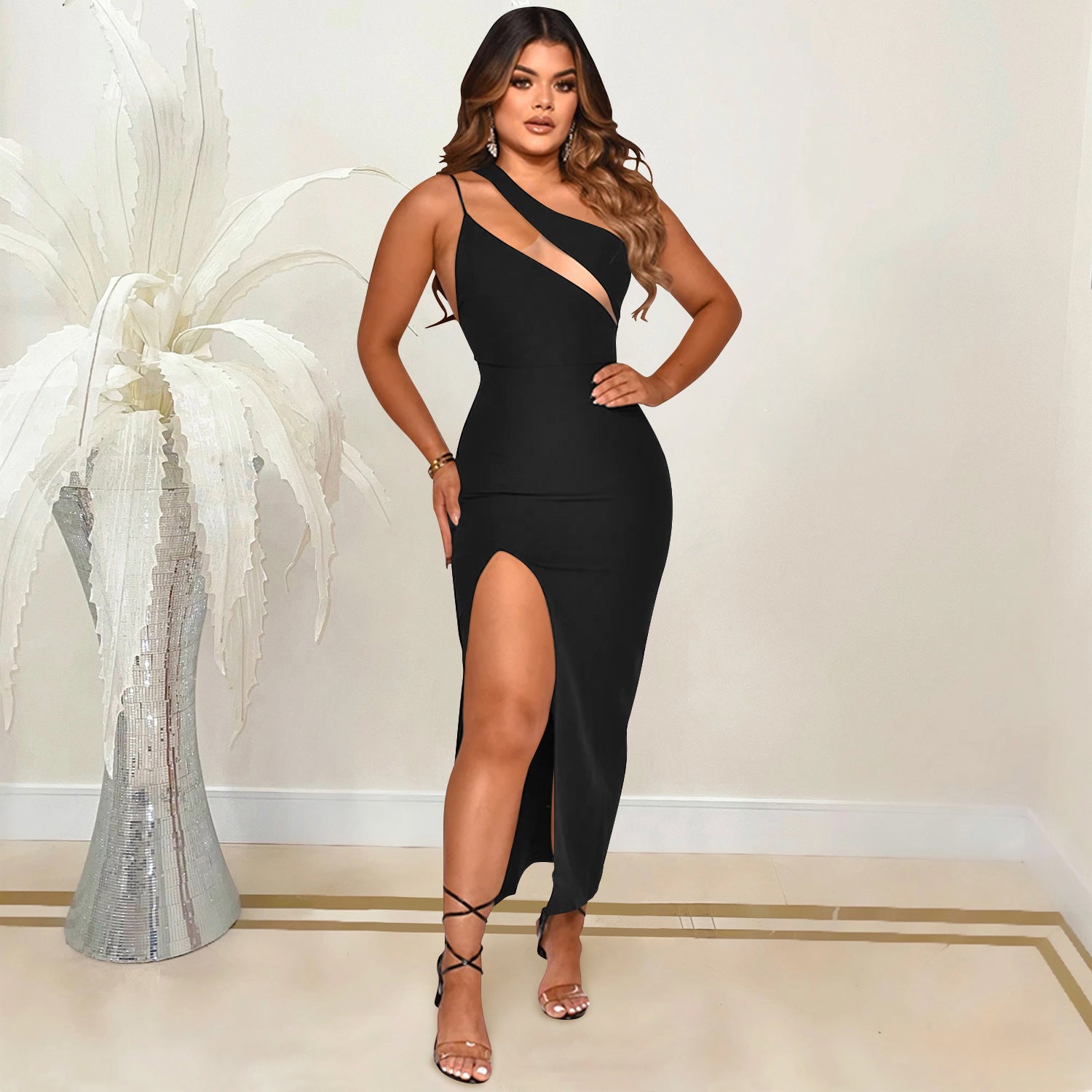 Women sexy irregular sleeveless slit dress 4