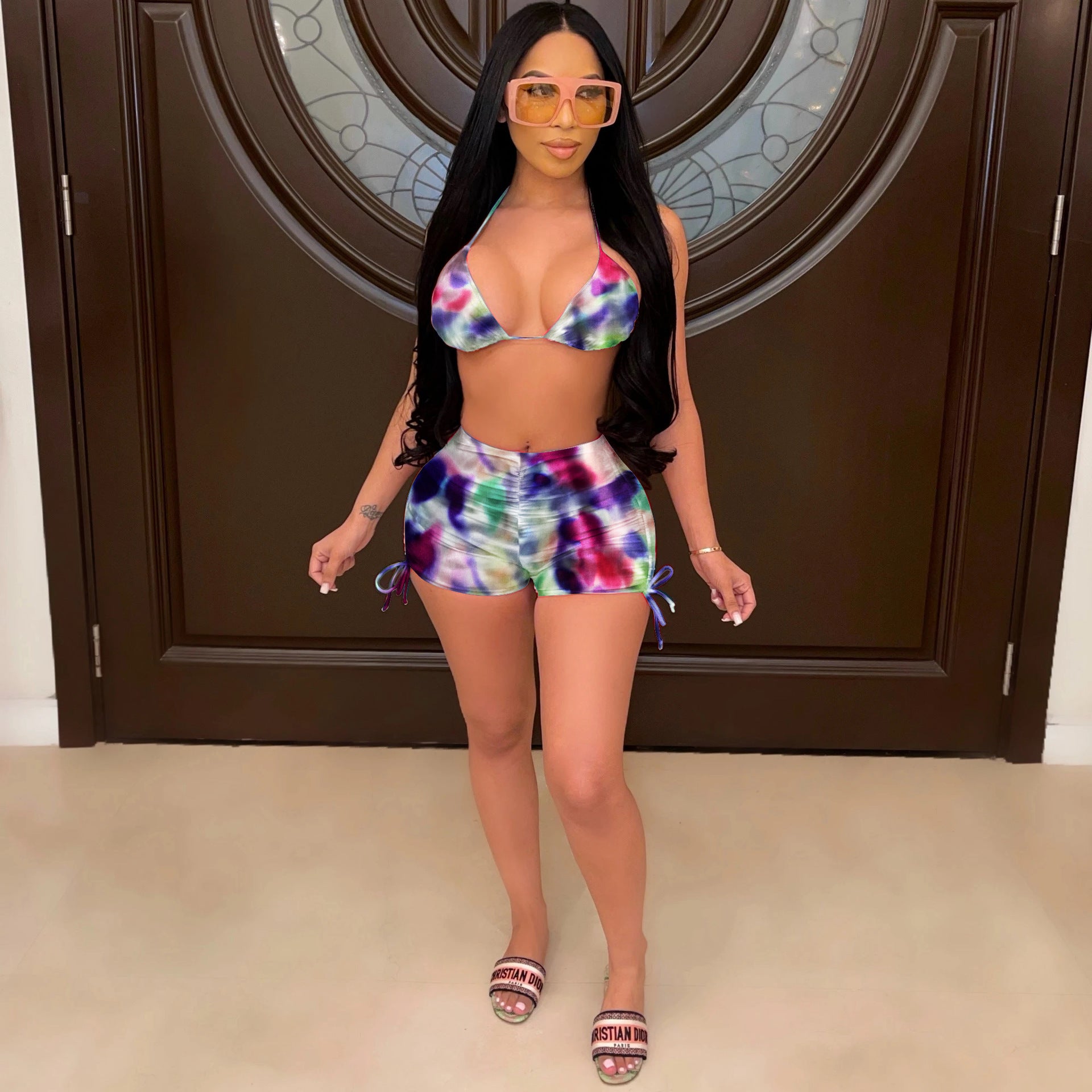 Spring And Summer Women's Sexy Multi-Color Printed Two-Piece Shorts Set 4