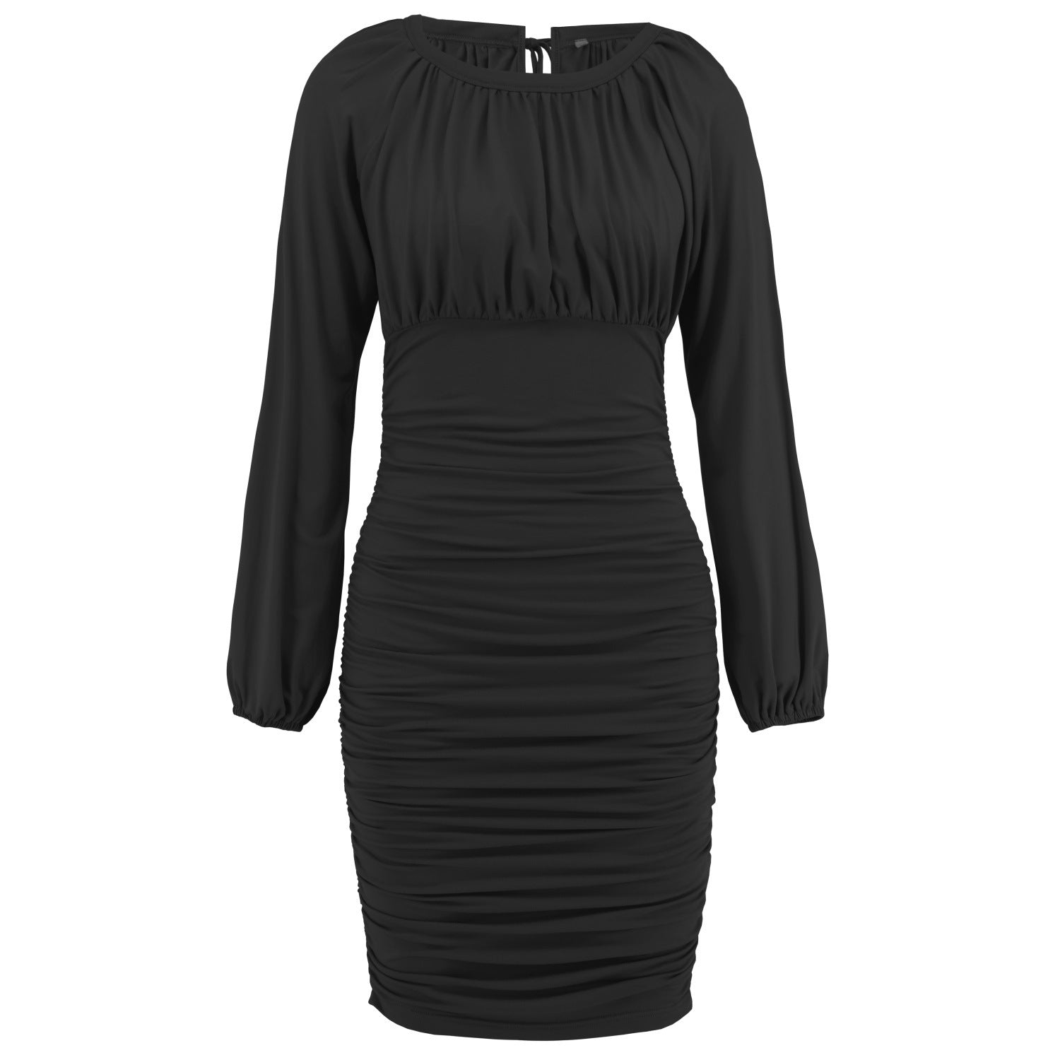 Women Sexy Lace-up Pleated Long Sleeve Dress 11