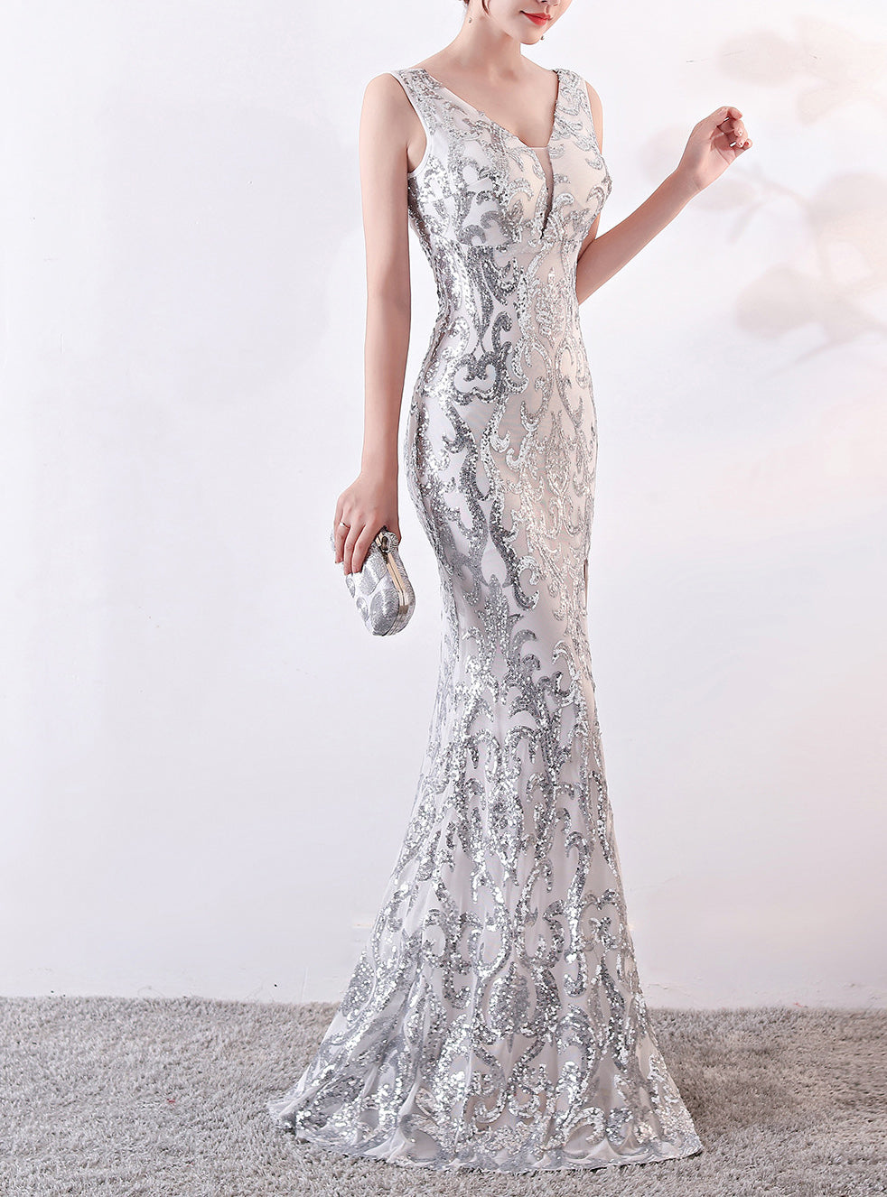 Mesh Embroidered Sequins Long Slim Mermaid Dress Women Formal Fashion Party Dress 6