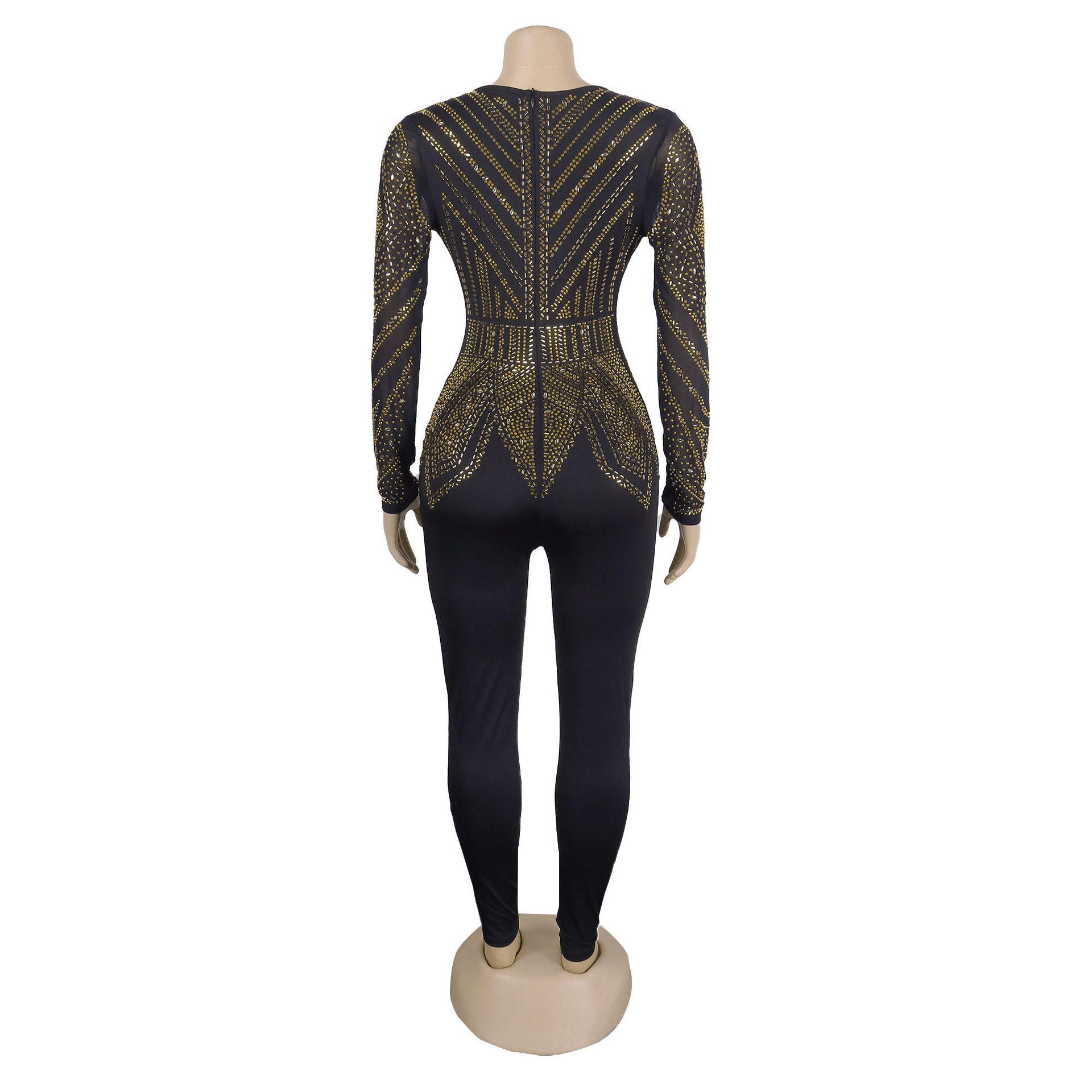 Women Sexy Beaded V-Neck Stretch Jumpsuit 24