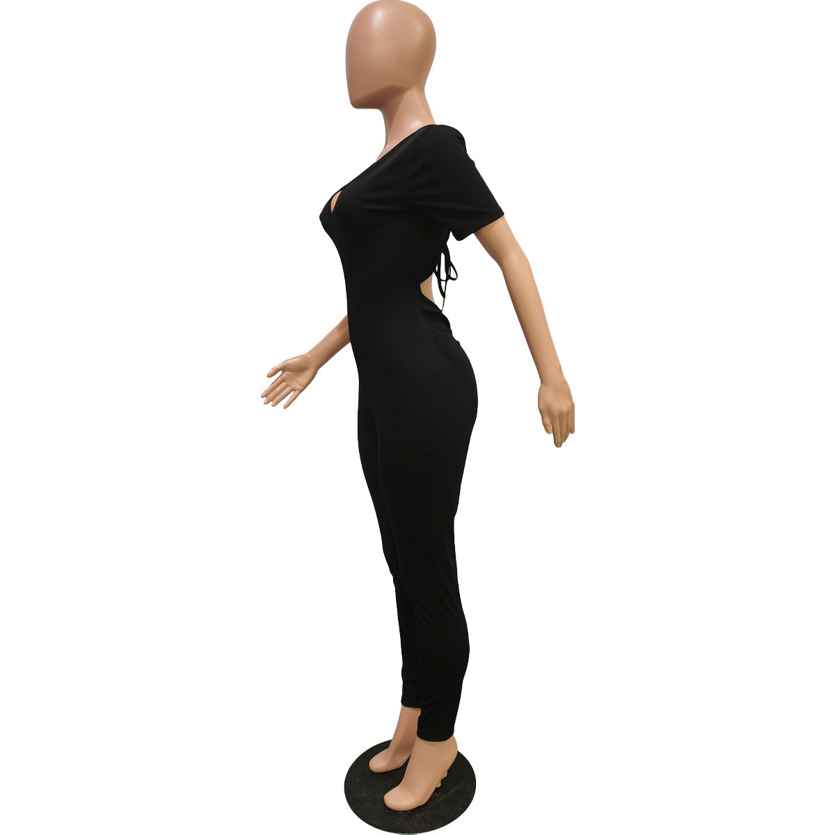 Women's Spring/Summer Back Drawstring Ruched Short Sleeve Jumpsuit 14