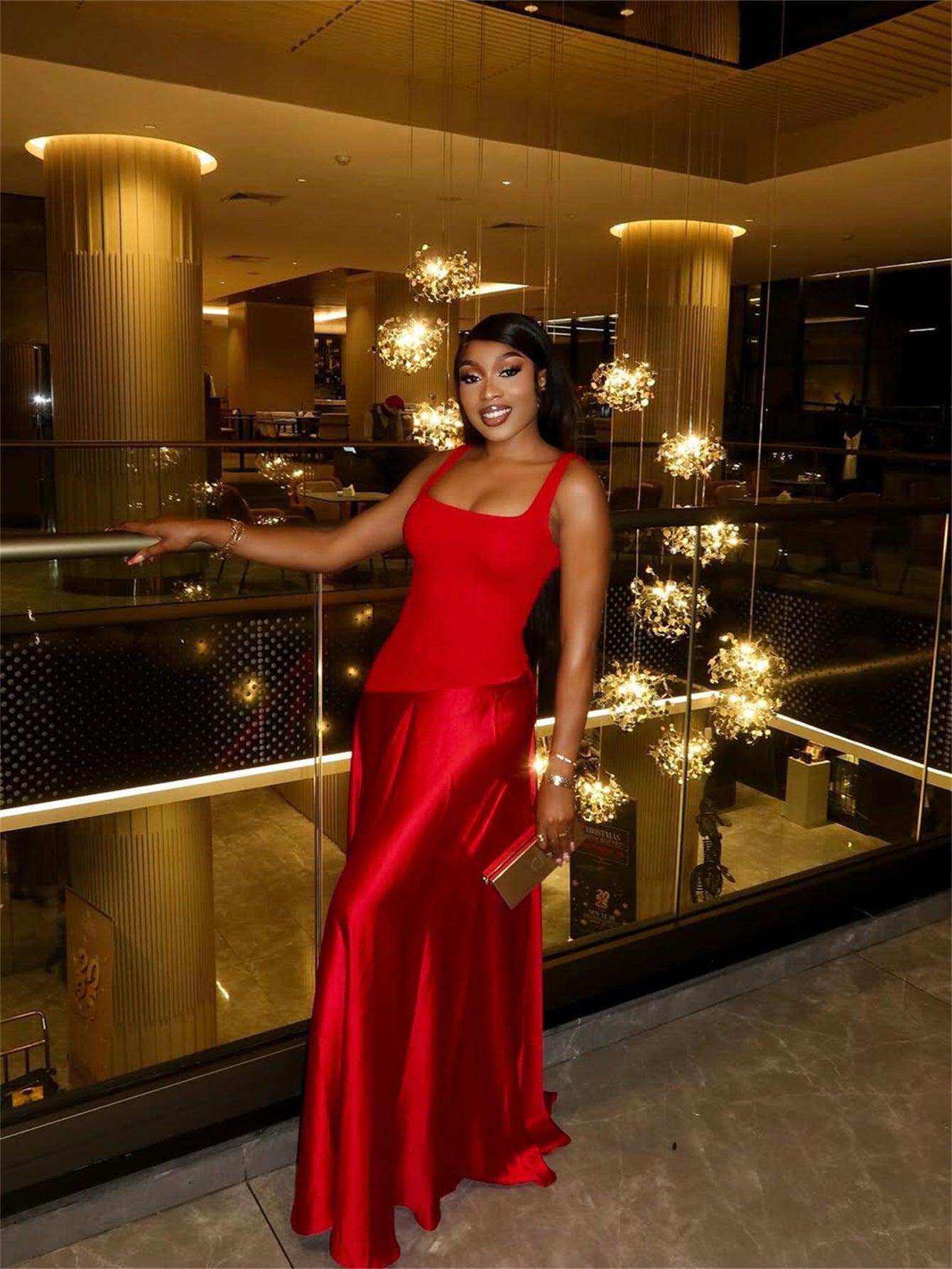 Women Formal Party Sexy Solid U-Neck Patchwork Maxi Dress