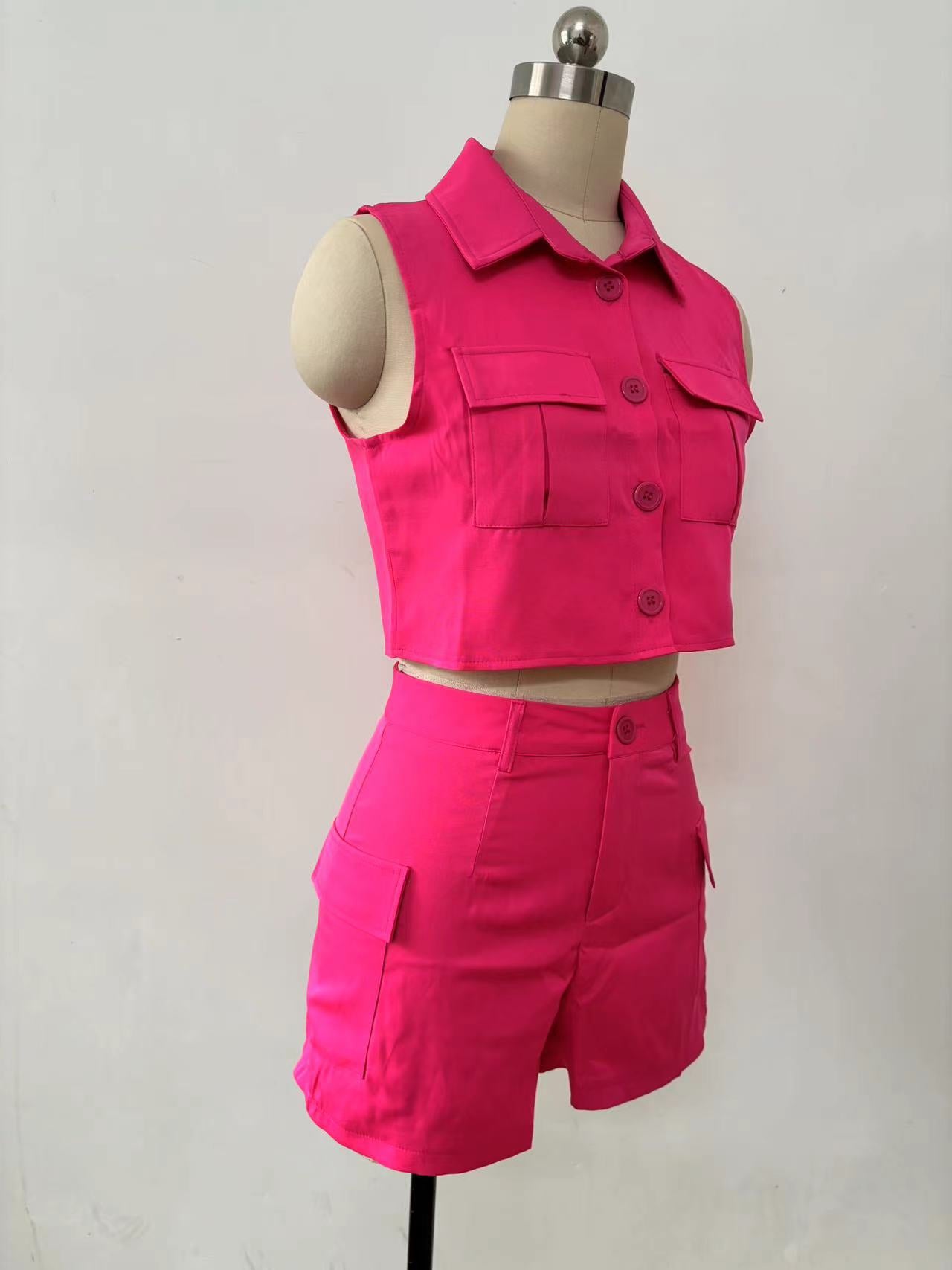 Summer Fashion Casual Set Women Sleeveless Women Two-Piece Shorts Set 12