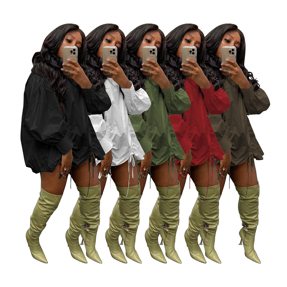 Women Casual Loose Shirt Pleated Dress 5