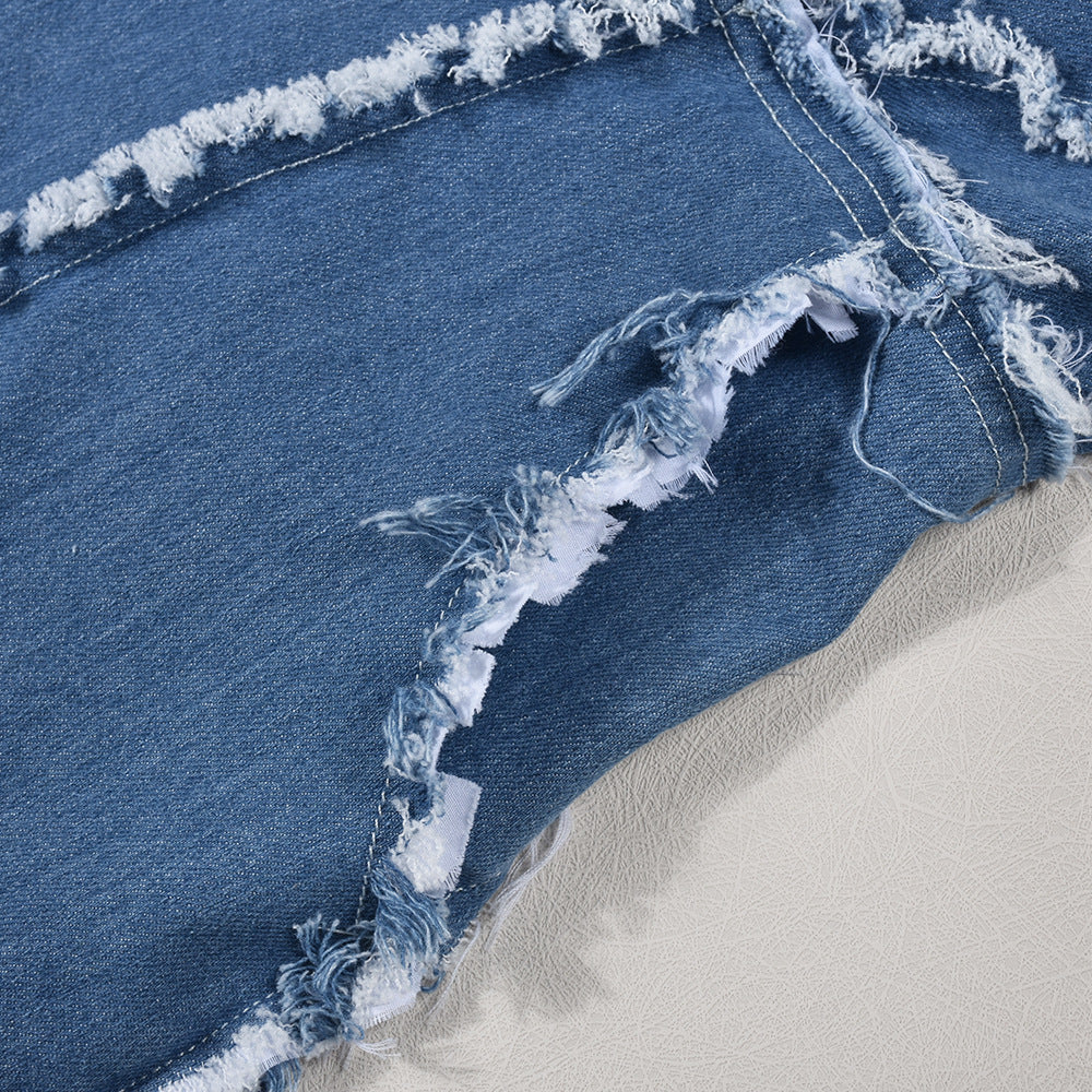 Women Sexy Cutout Tassel Zipper Suspenders Denim Jumpsuit 16