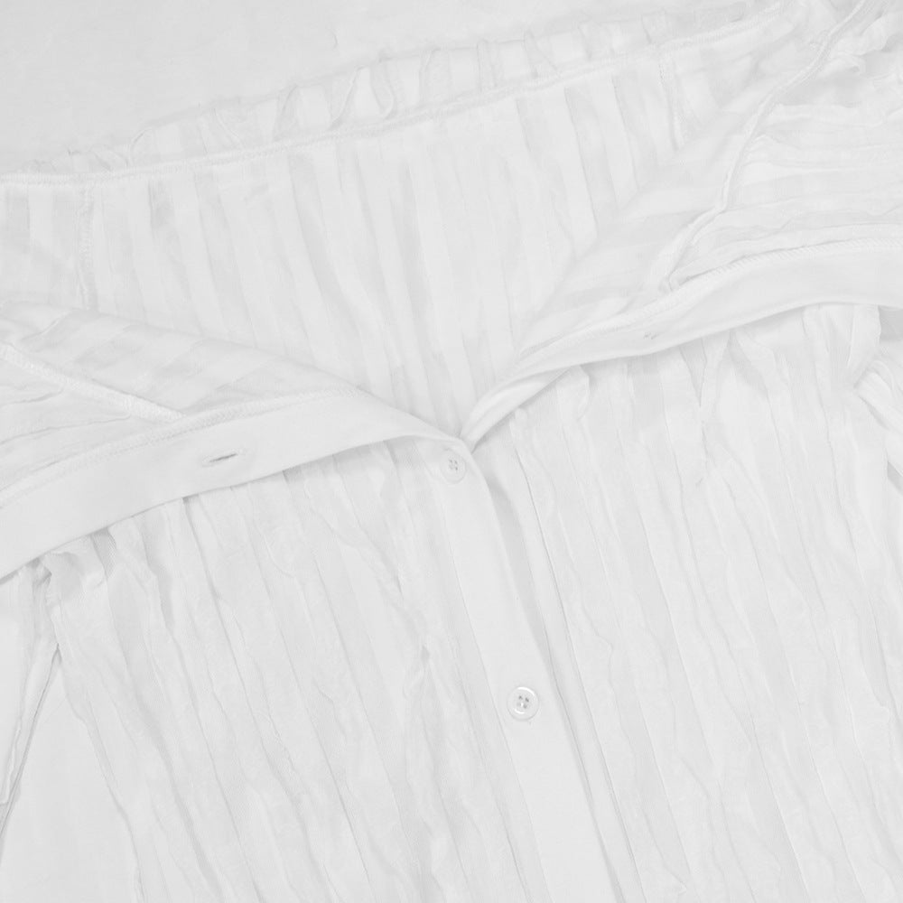 Spring Summer Women Fashion Sexy See-Through Off Shoulder Shirt Button Long Dress 17