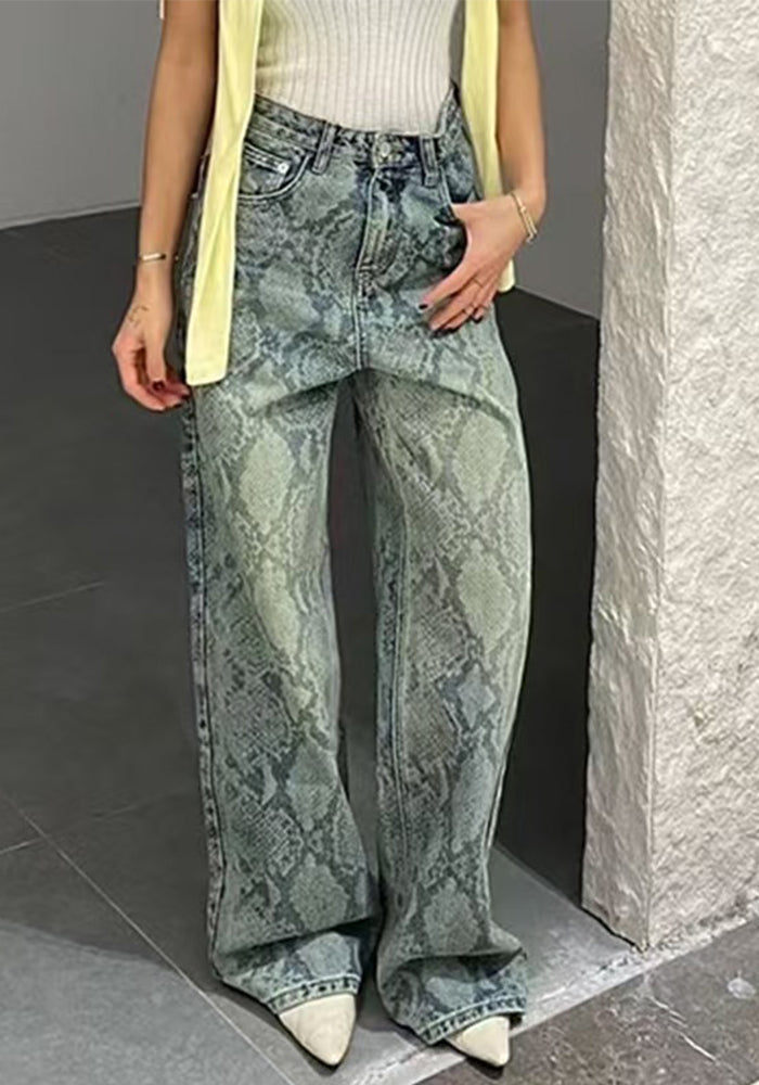 Women casual snake print denim Pant