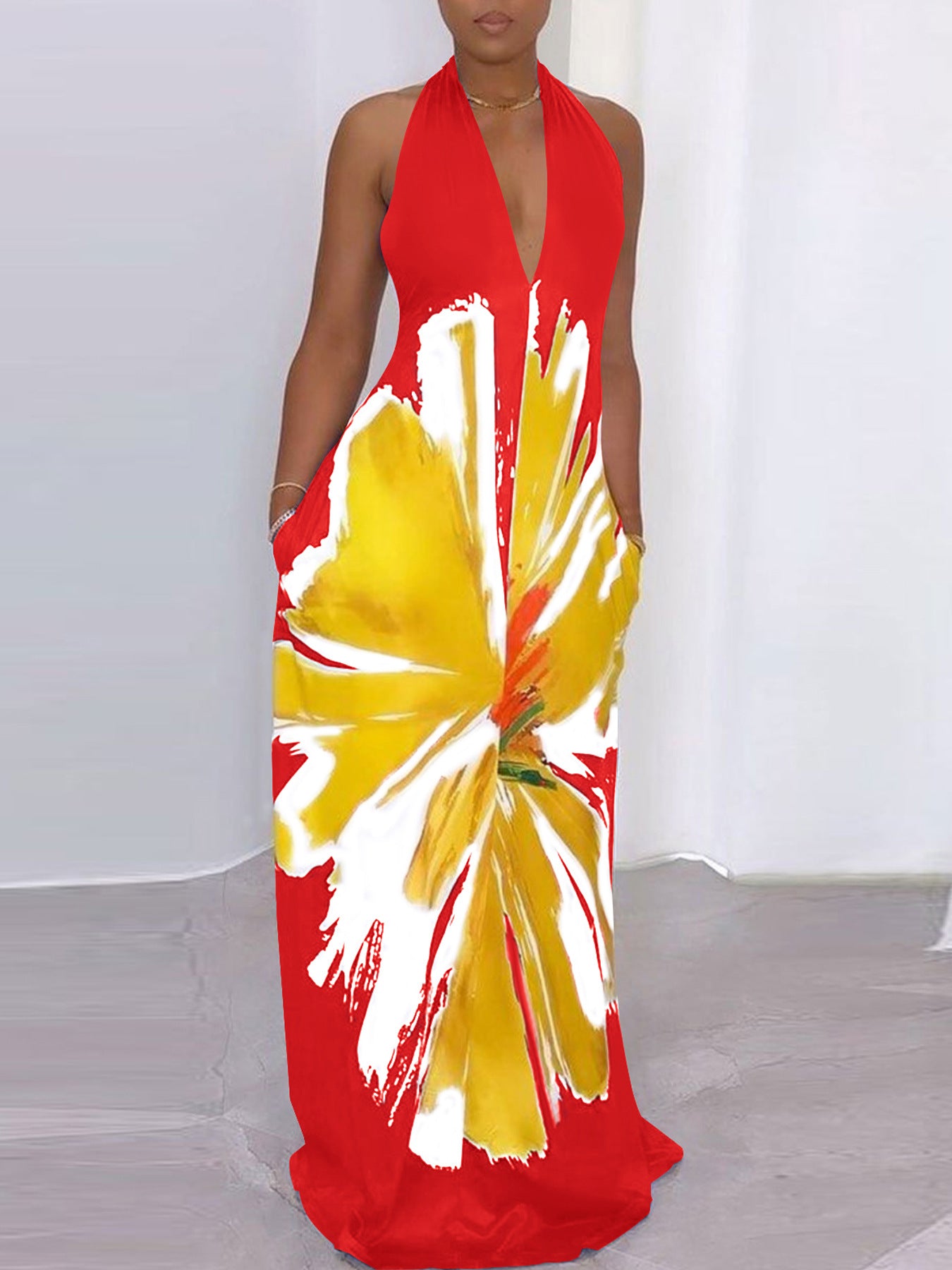 Women Petal Print Sleeveless Dress 9