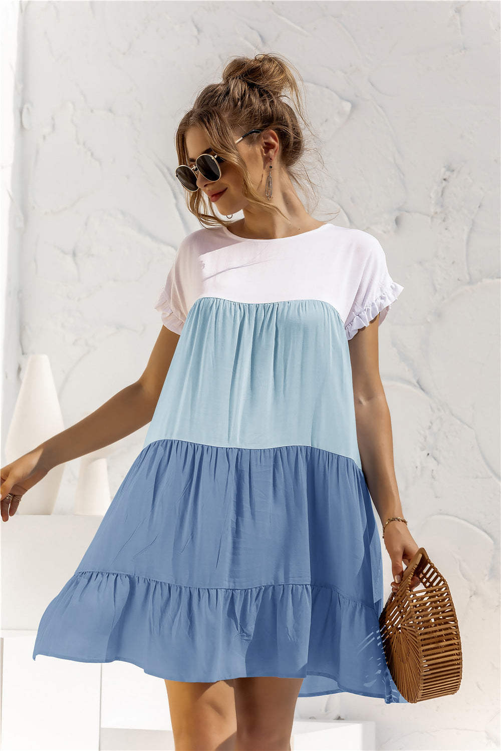 Women Summer Colorblock Loose Short Sleeve Dress 16