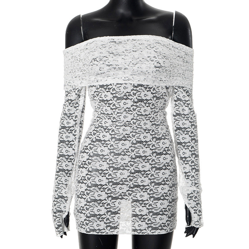 Sexy Lace Hollow Off Shoulder Long Sleeve Dress 16