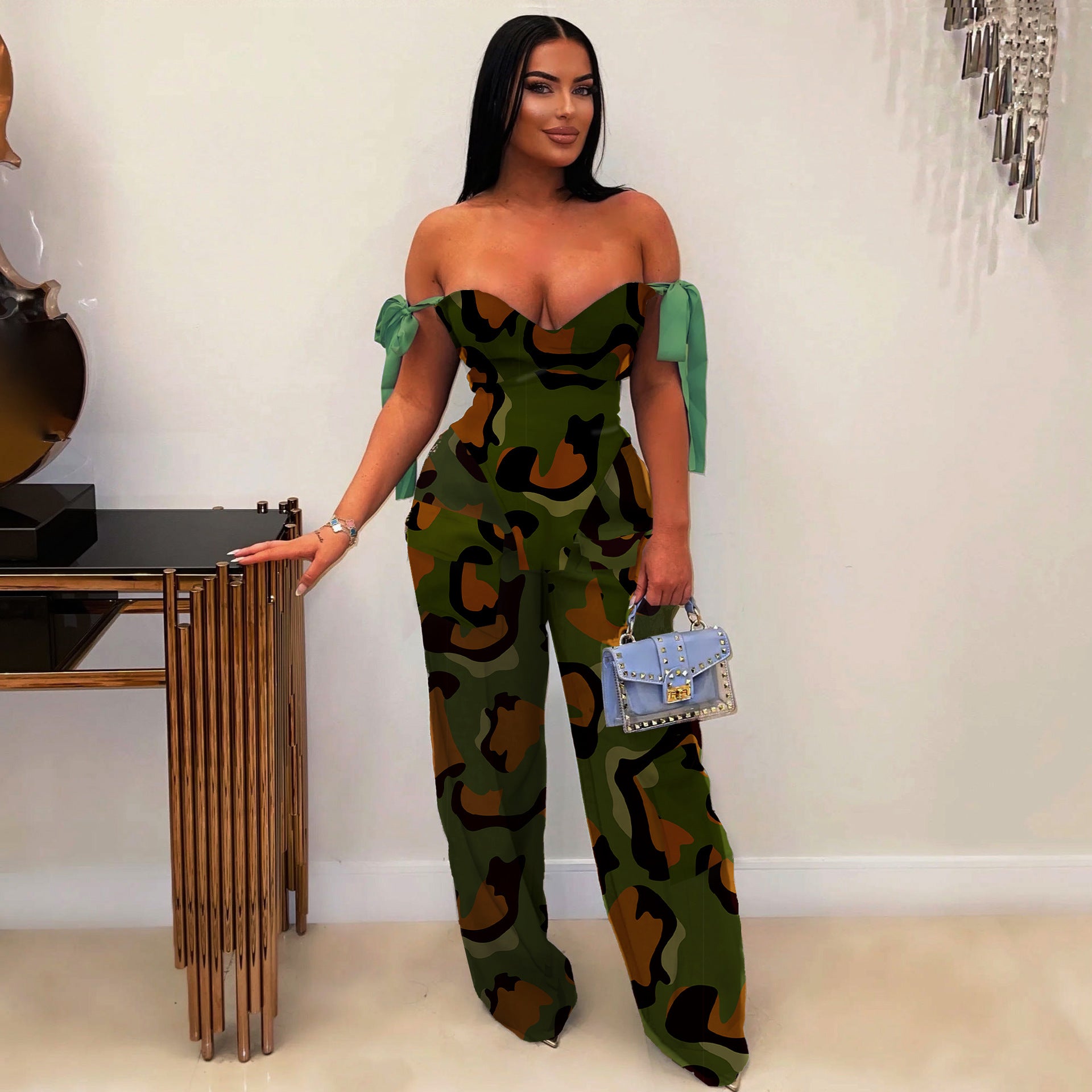 Printed Lace-Up Drawstring Multi-Pocket Two Piece Pants Set 6