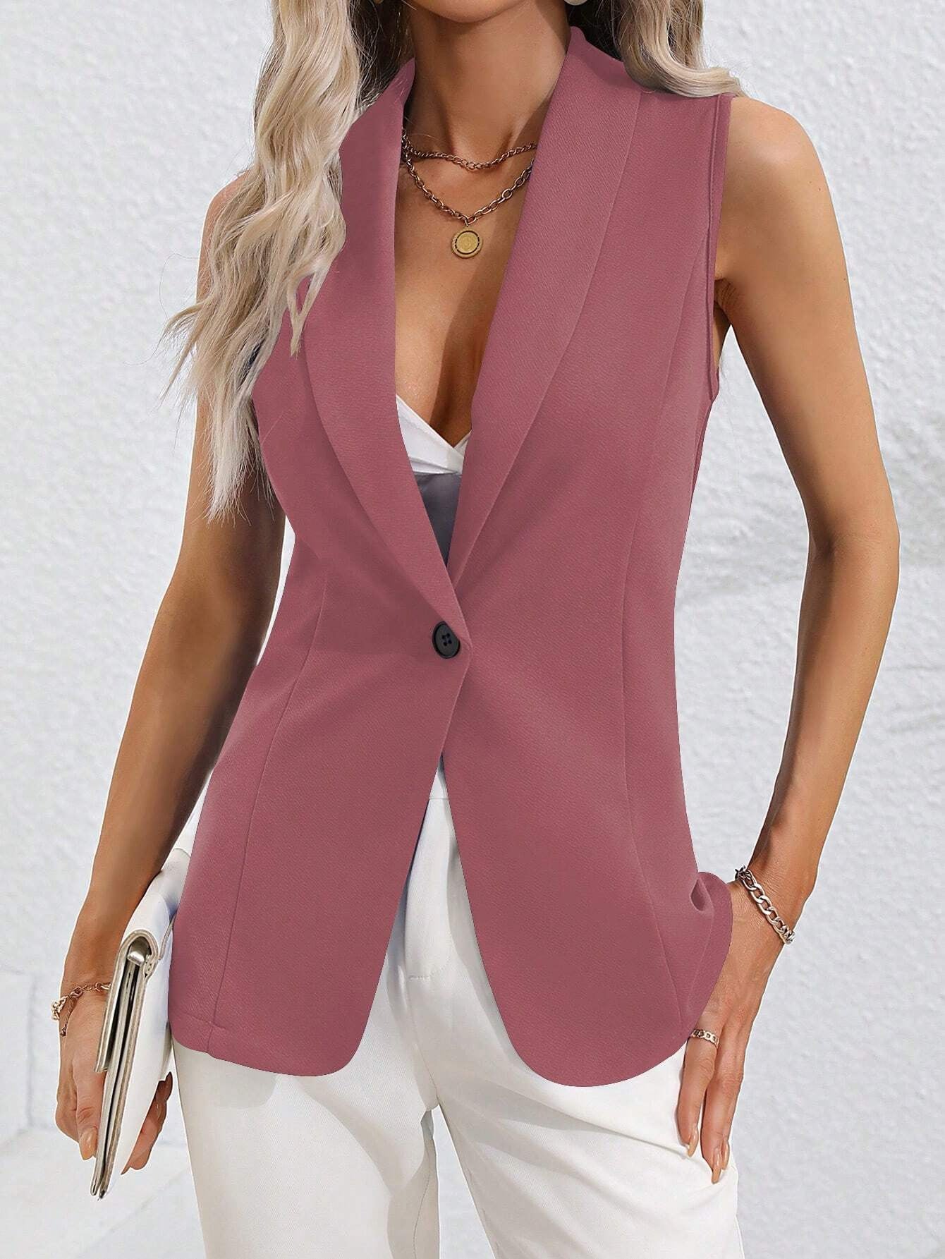 Women Fall Solid Round Neck Sleeveless Vest 16
