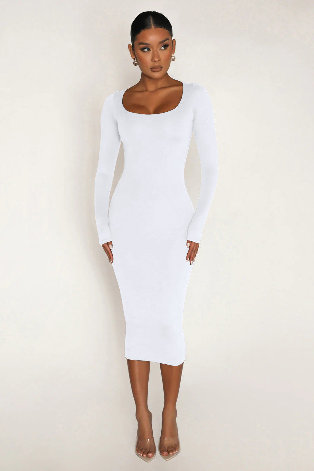 Women Sexy Long Sleeve Round Neck Bodycon Dress 4