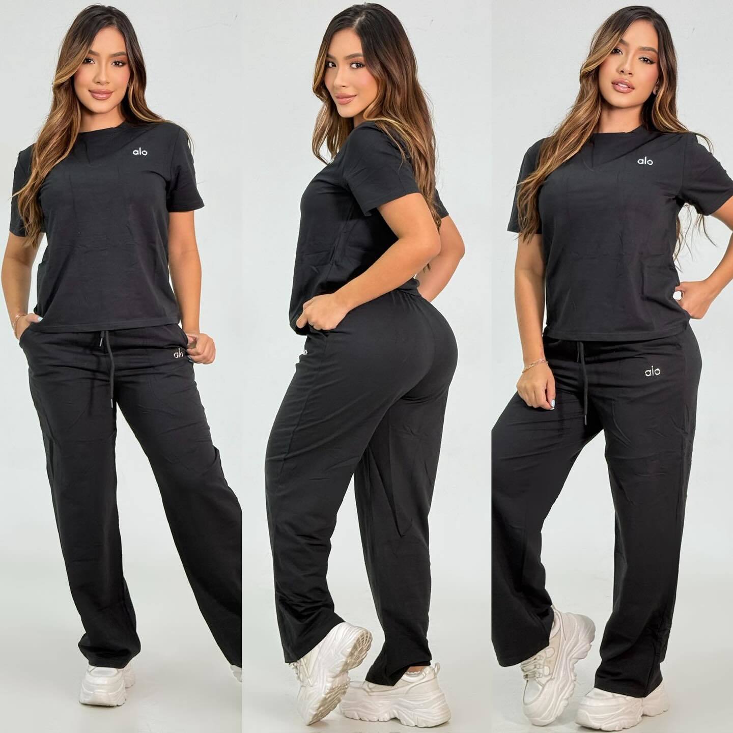 Women's Autumn Fashion Embroidered Casual Cotton Short Sleeve Two Piece Pants Set