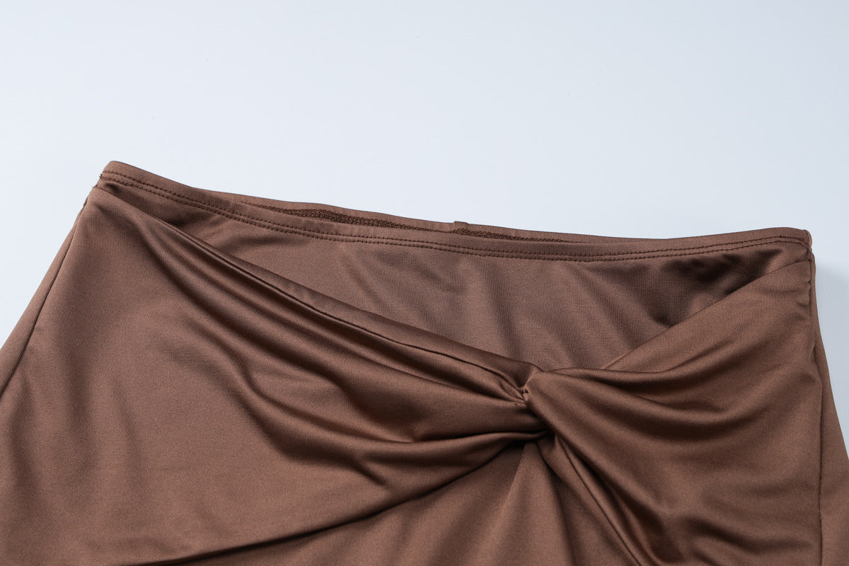 Women's Autumn Long Sleeve Halter Neck Top Pleated Slim Bell Bottom Trousers Fashion Sports Two Piece Set 9