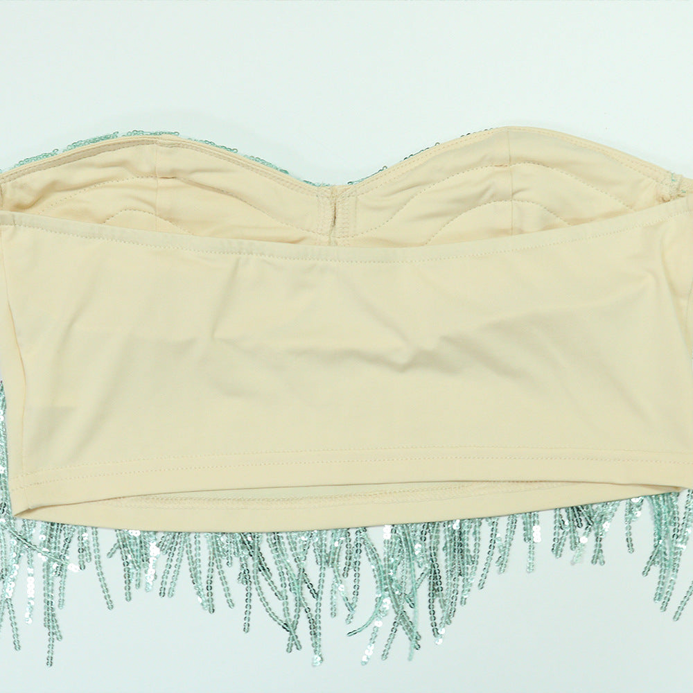 Strapless Top with Bodycon Skirt Fashion Fringe Two-Piece Women's Set 13