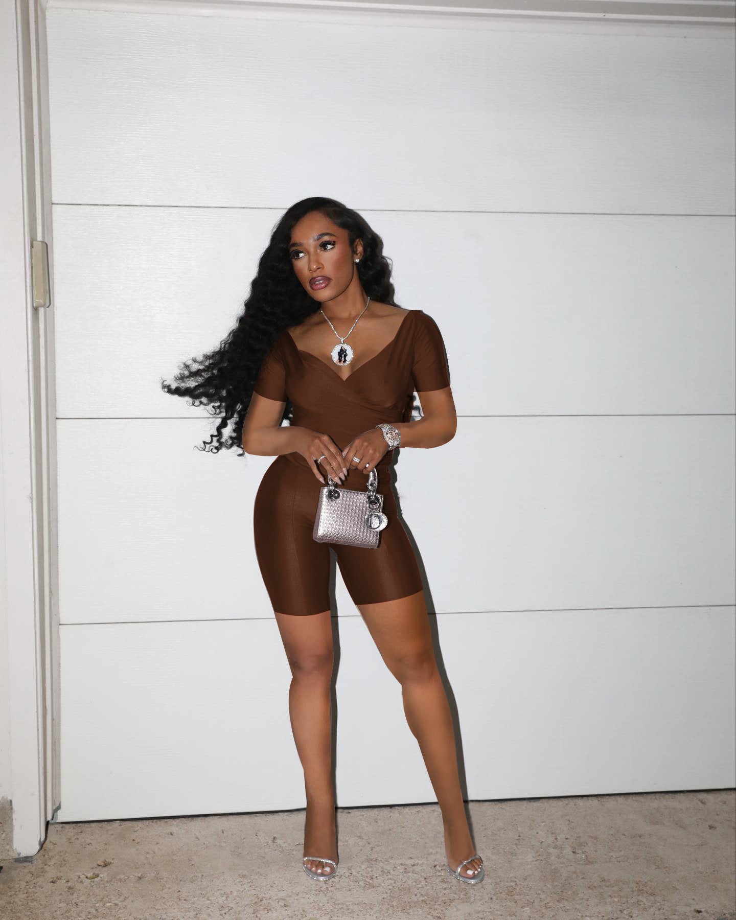 Women's Summer Cross V Neck Short Sleeve Top Elastic Shorts Casual Two Piece Set 3