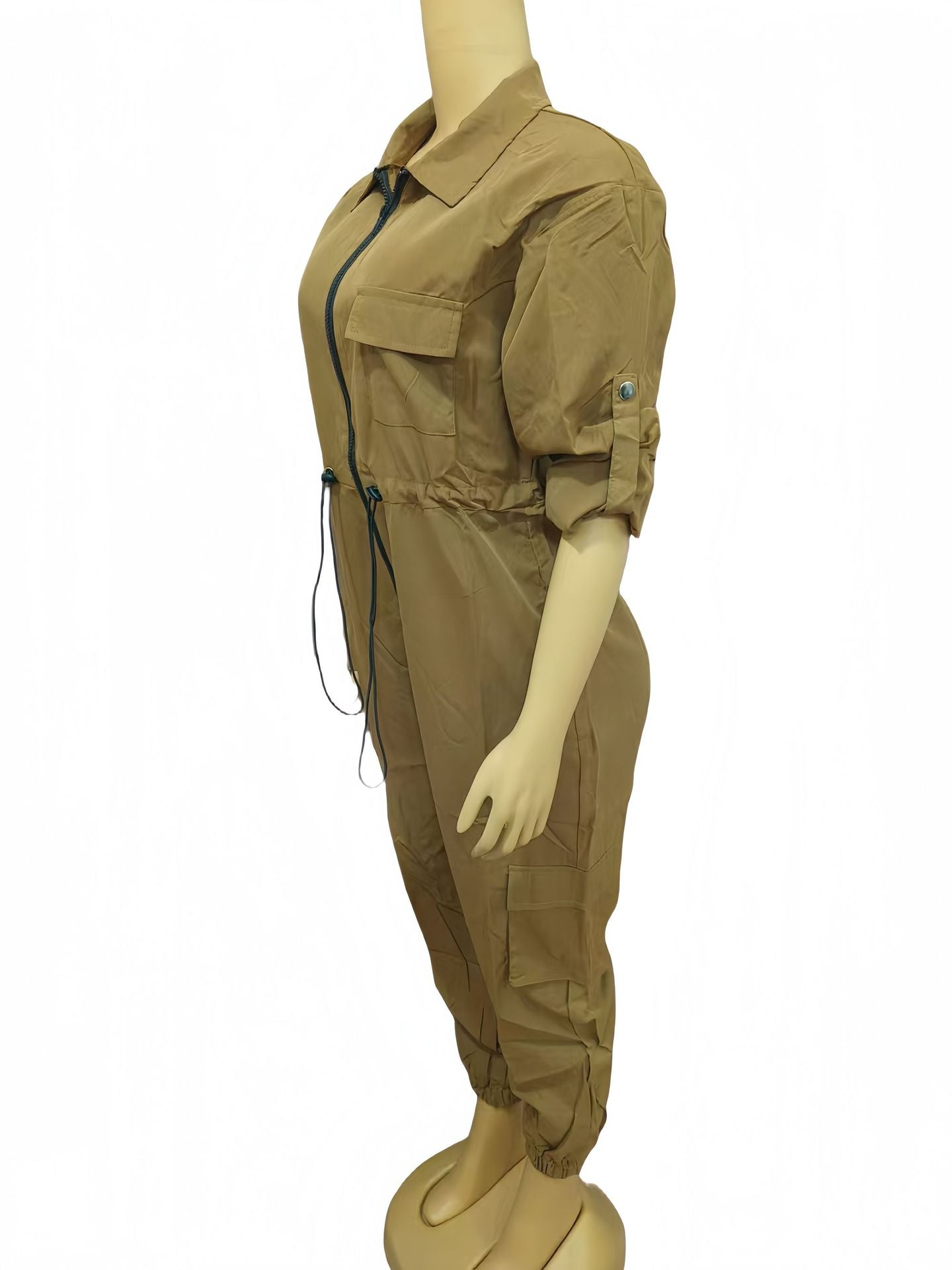 Plus Size Women Solid Turndown Collar pocket sexy Jumpsuit 9