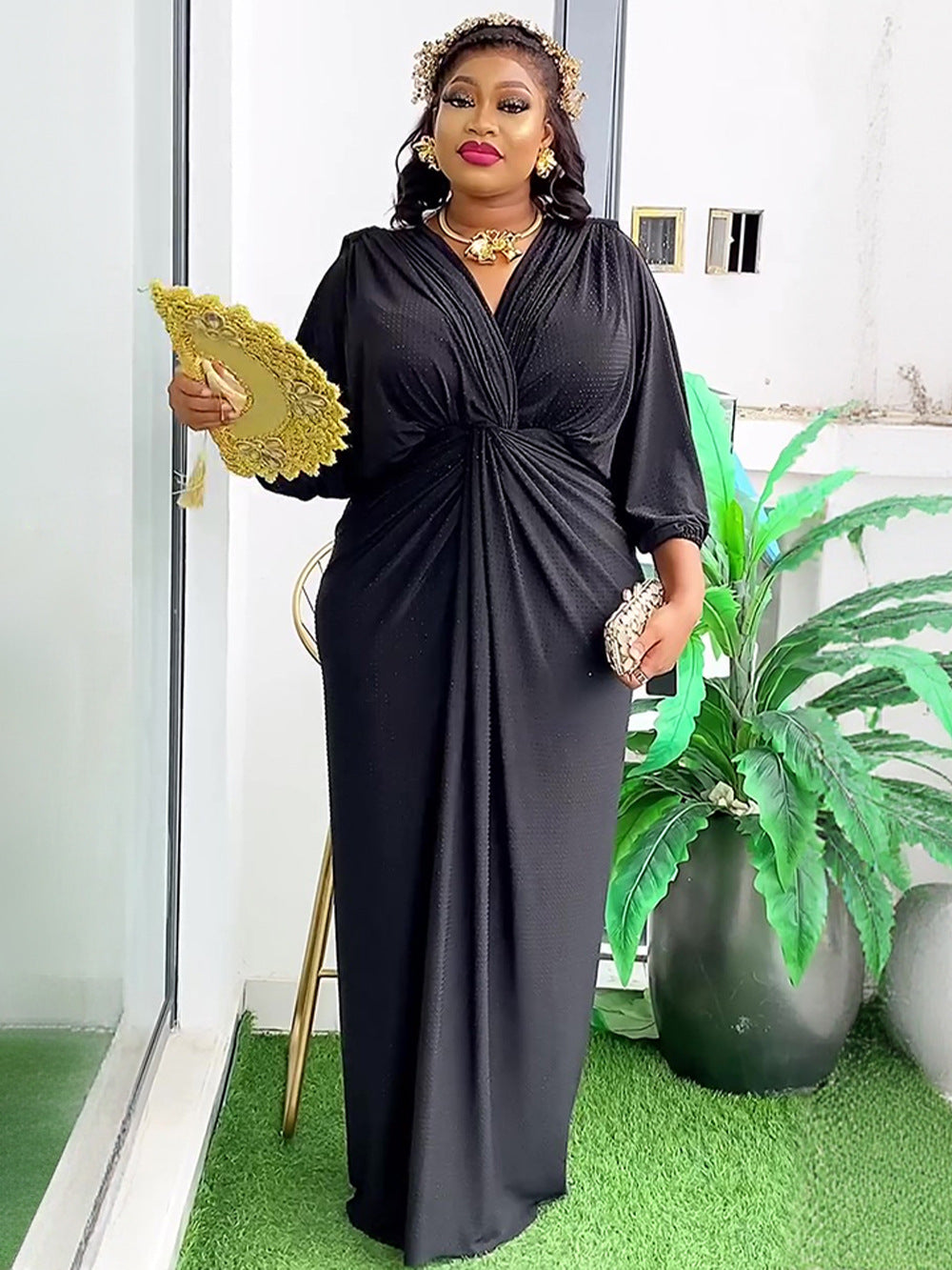 Plus Size Women V Neck Raglan Sleeve Dress 8