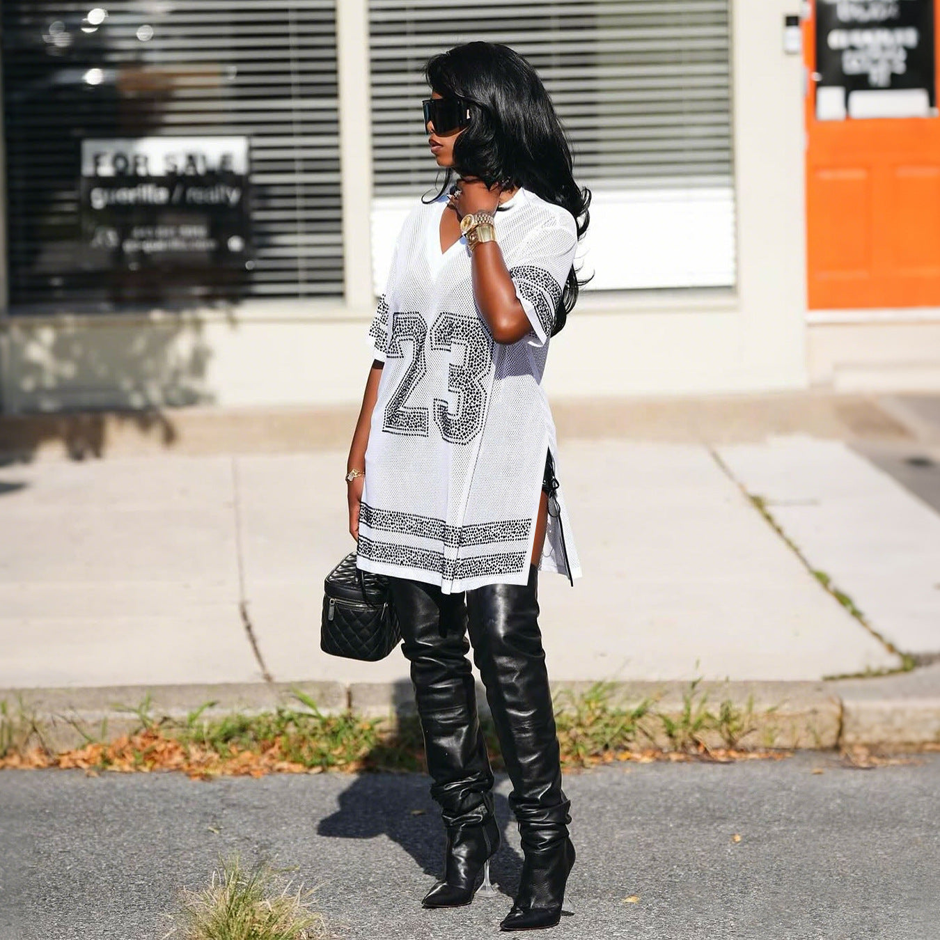 Women See-Through Round Neck Sexy Slit Beaded Top 4