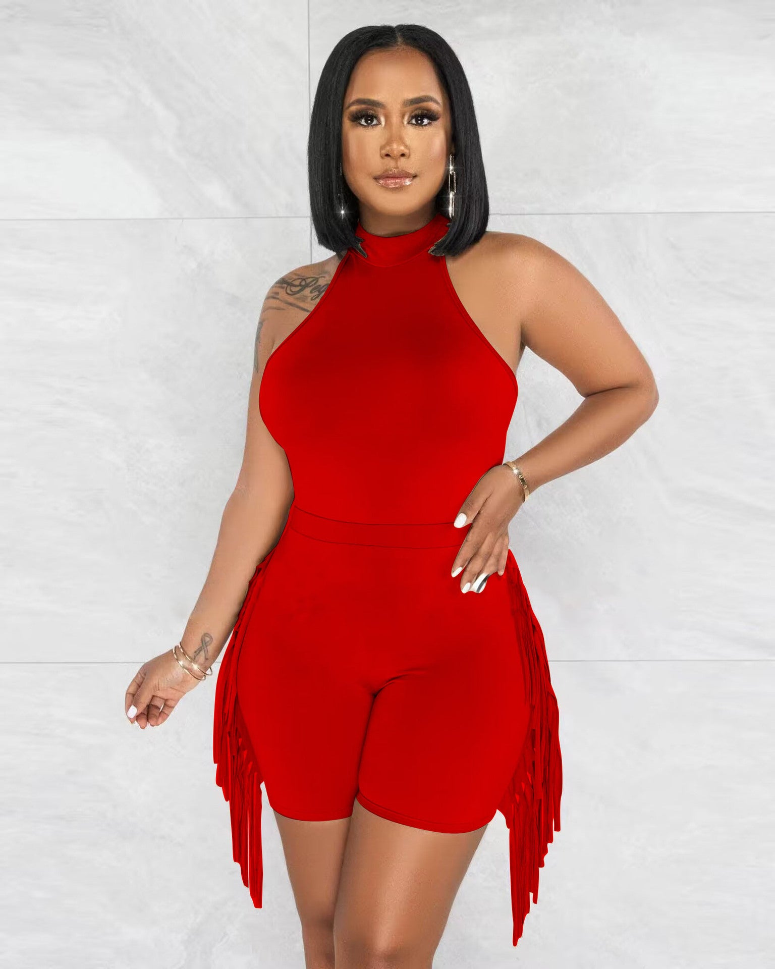 Women's fashion sports ofringed shorts two-piece set 10