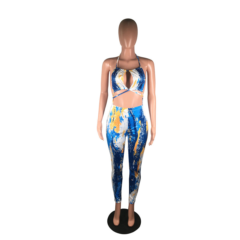 Women's Sexy Fashion Tie-Dye Tie-Up Two-Piece Trousers Set 16