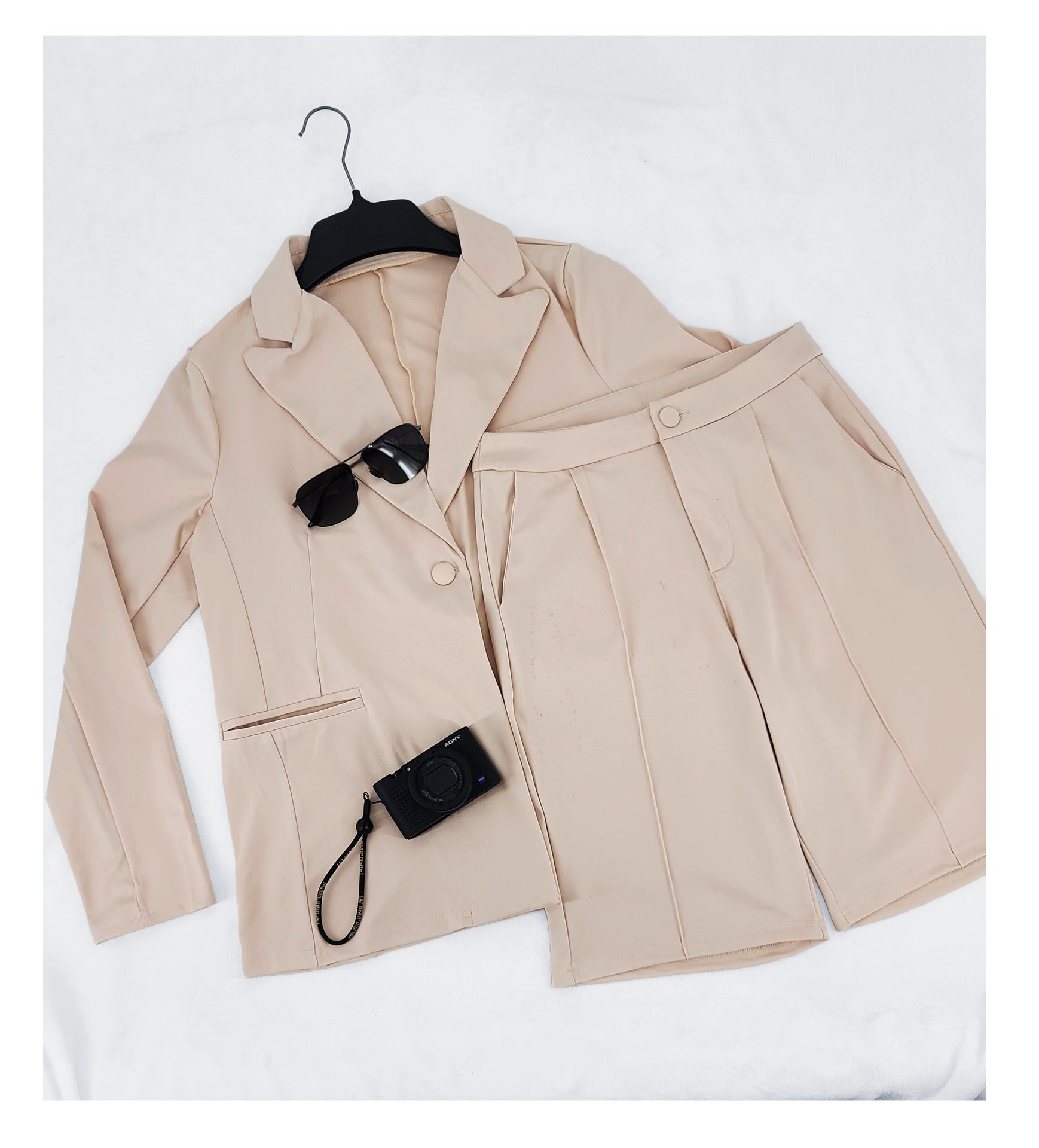Women Clothing Solid Jacket Shorts Two Piece Spring/Summer Casual Blazer Suit 10