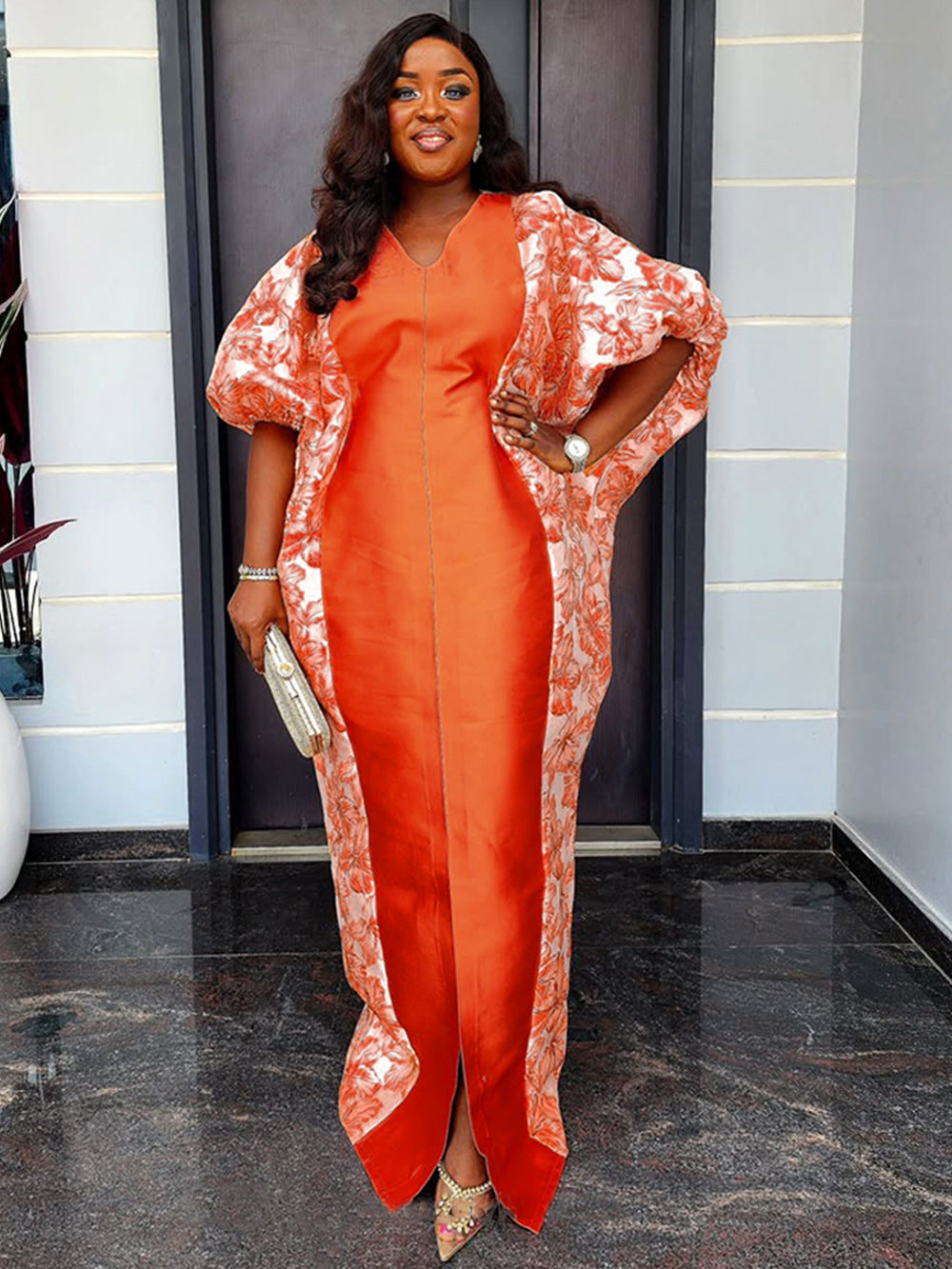 Plus Size Women's Robe African Color Block Print Dress 8