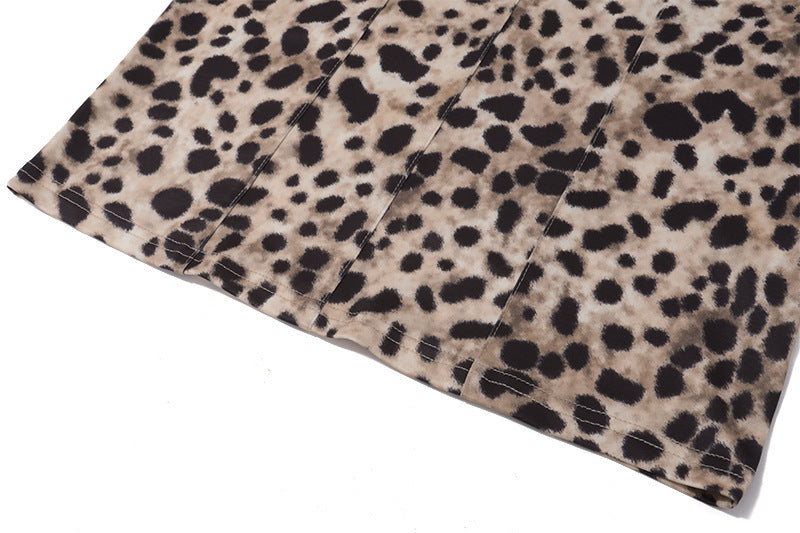 Women Spring Summer U-neck Sexy Leopard Strap Dress 11