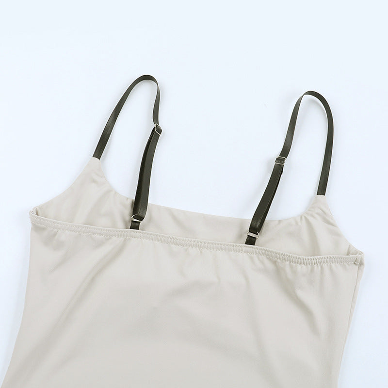 Women summer sexy contrast color suspender square neck Strap Dress 14