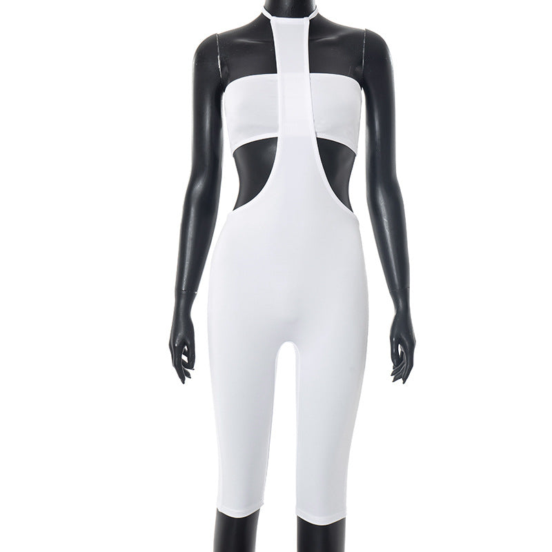 Women's Sexy Solid Color StraplessTop  Halter Low Back Tight Fitting Jumpsuit Two-Piece Set 7